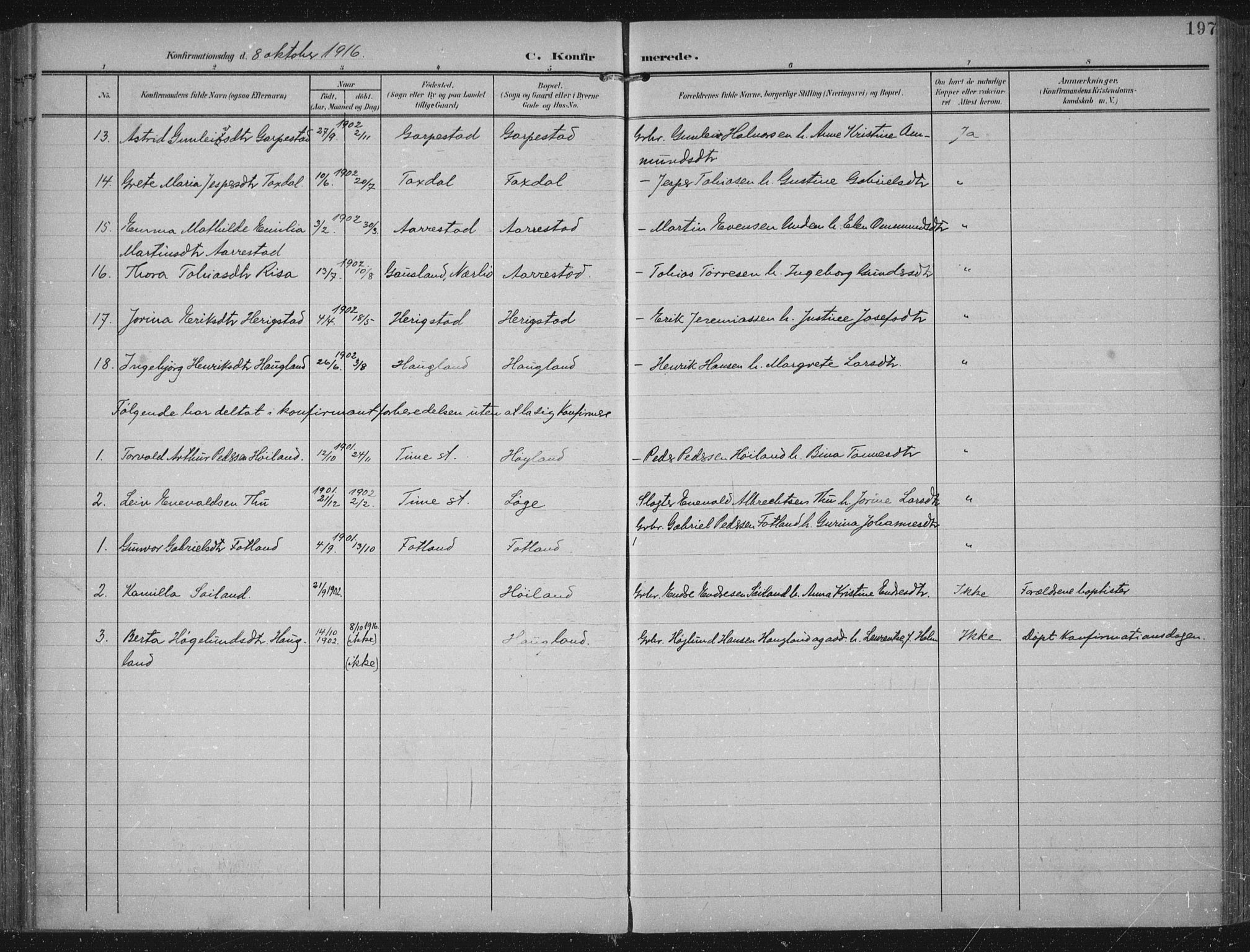 Lye sokneprestkontor, AV/SAST-A-101794/002/A/L0001: Parish register (official) no. A 12, 1904-1920, p. 197