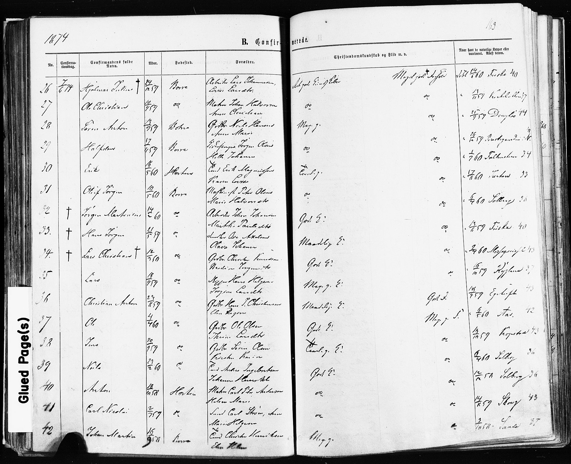 Borre kirkebøker, AV/SAKO-A-338/F/Fa/L0008: Parish register (official) no. I 8, 1868-1877, p. 163