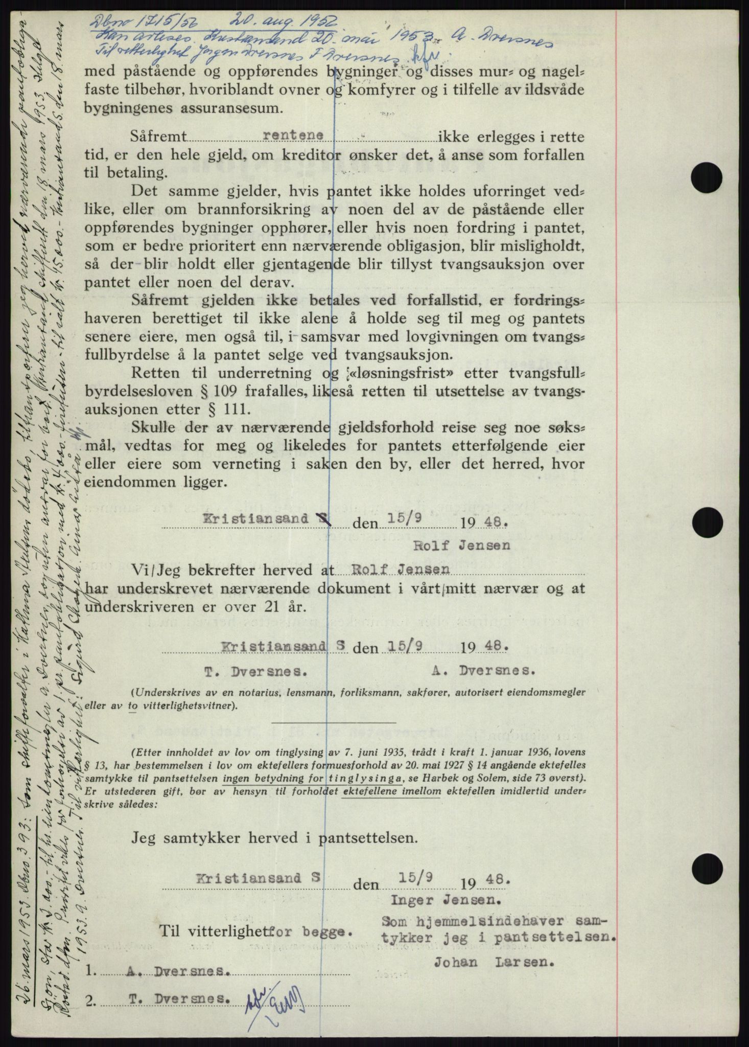 Kristiansand byrett, AV/SAK-1223-0001/G/Gb/Gbb/L0011: Mortgage book no. B 14, 1948-1949, Diary no: : 1161/1948