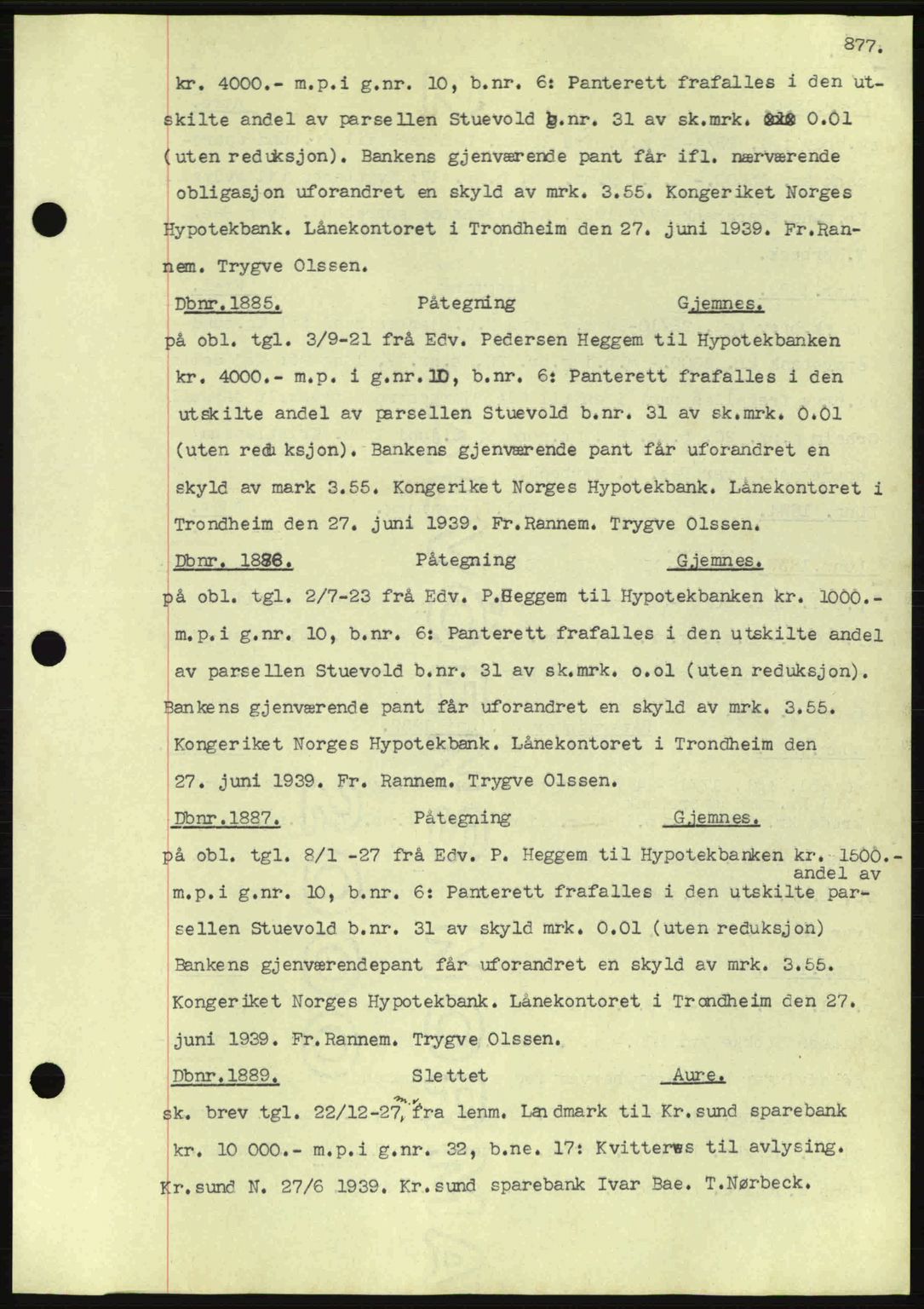 Nordmøre sorenskriveri, AV/SAT-A-4132/1/2/2Ca: Mortgage book no. C80, 1936-1939, Diary no: : 1885/1939