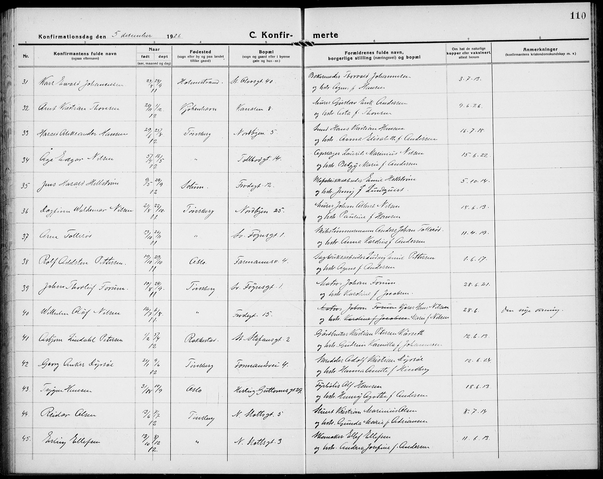 Tønsberg kirkebøker, AV/SAKO-A-330/G/Ga/L0013: Parish register (copy) no. 13, 1920-1929, p. 110