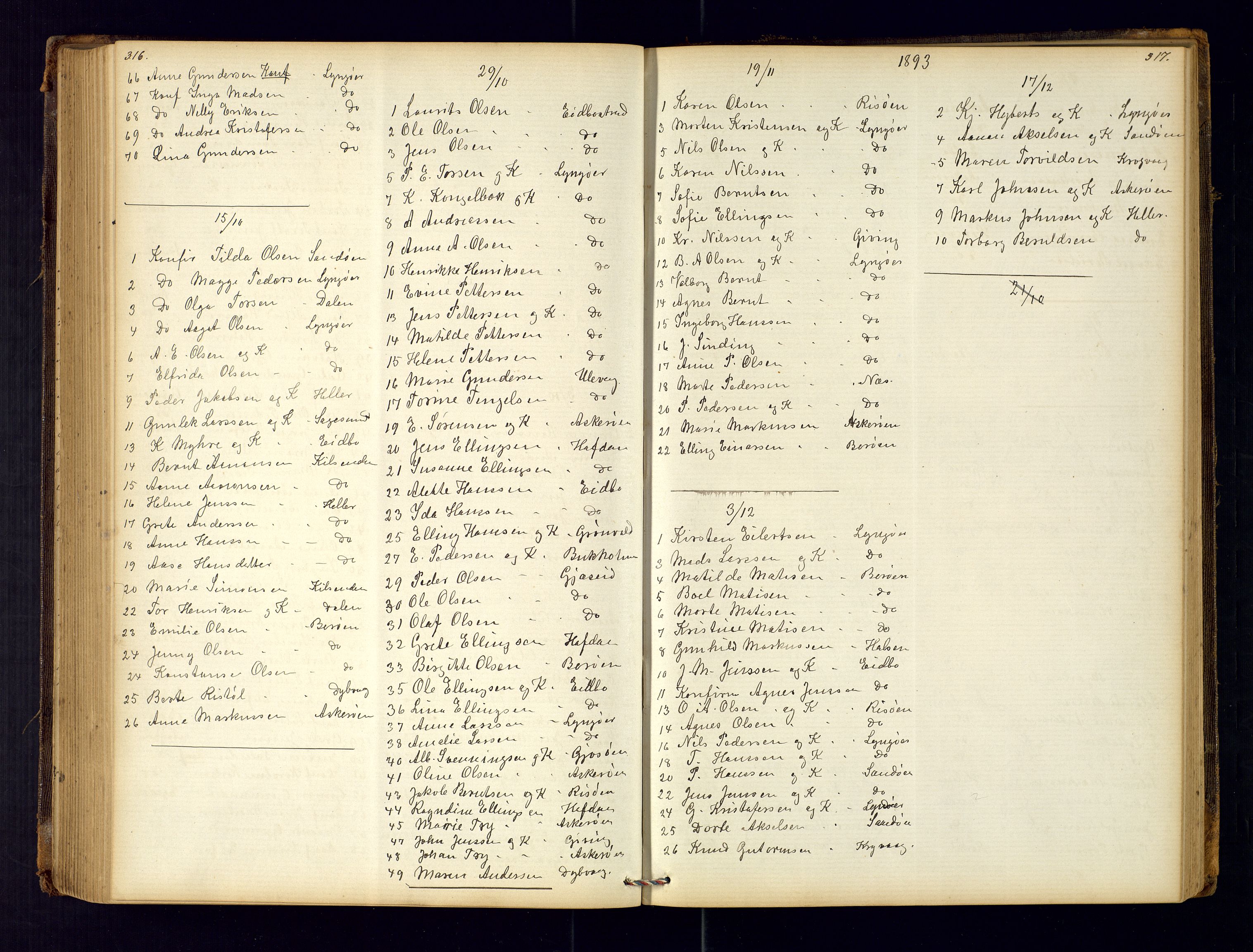 Dypvåg sokneprestkontor, AV/SAK-1111-0007/F/Fc/Fca/L0004: Communicants register no. C-4, 1864-1962, p. 316-317