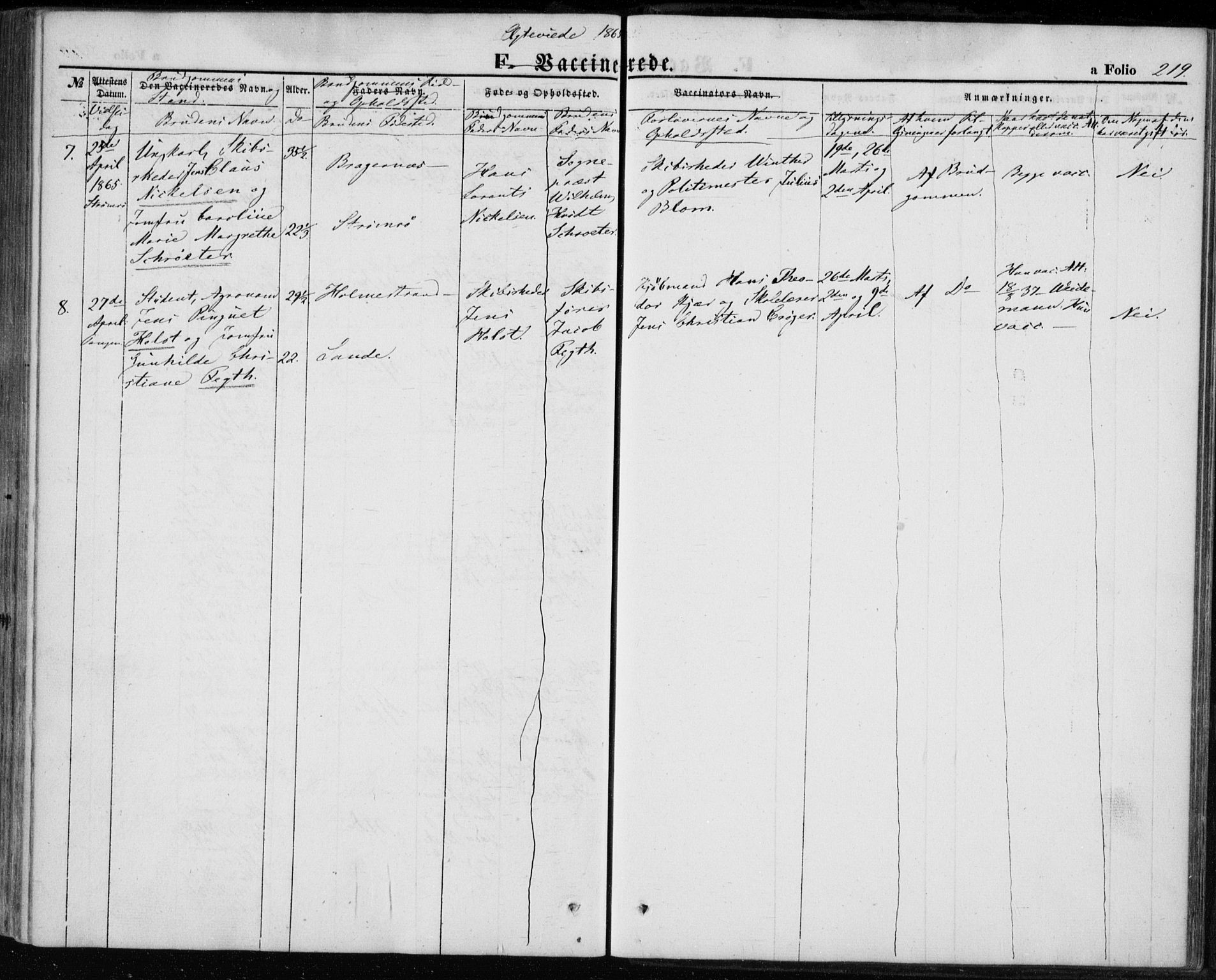 Strømsø kirkebøker, AV/SAKO-A-246/F/Fa/L0017: Parish register (official) no. I 17, 1848-1865, p. 219