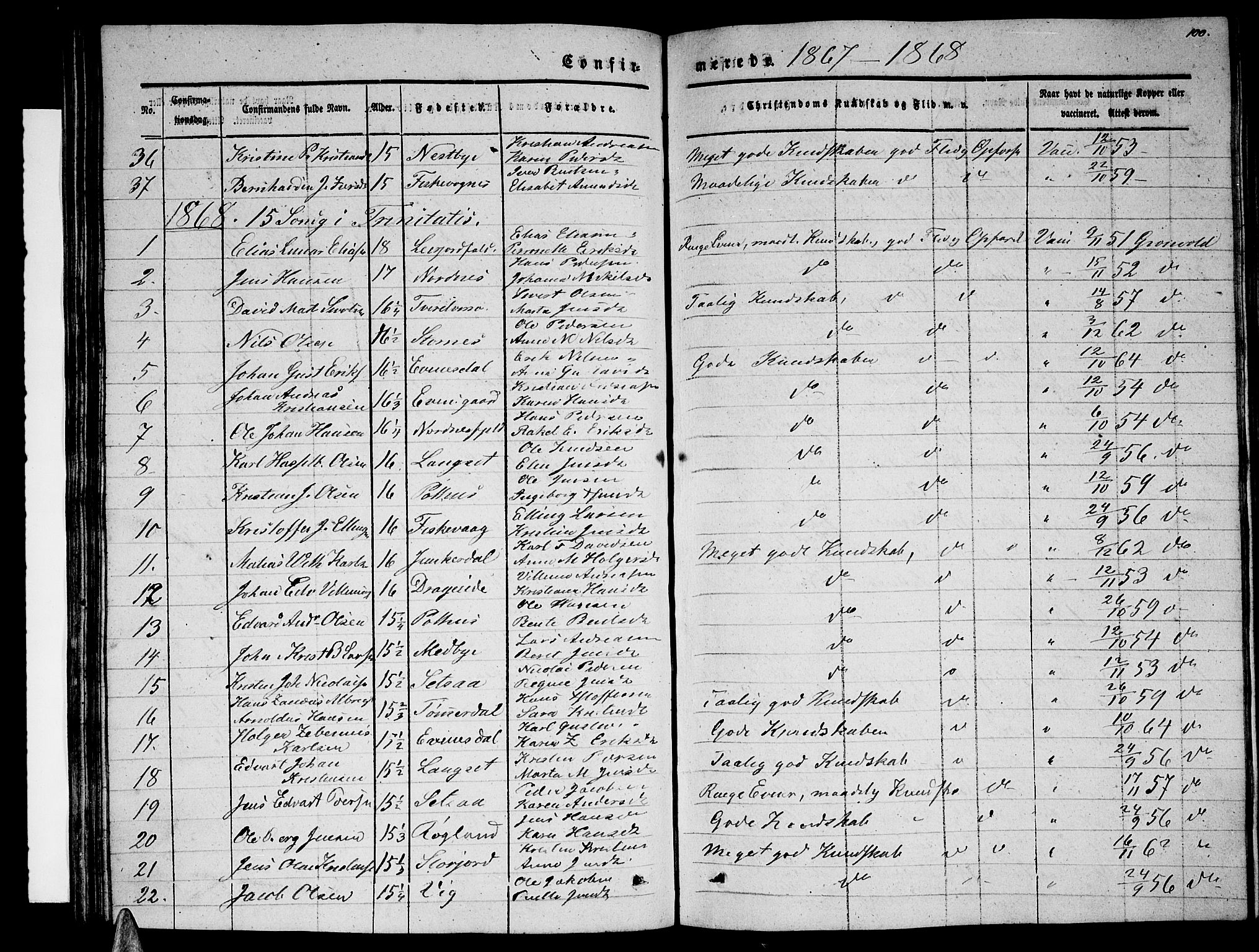 Ministerialprotokoller, klokkerbøker og fødselsregistre - Nordland, SAT/A-1459/847/L0678: Parish register (copy) no. 847C06, 1854-1870, p. 100