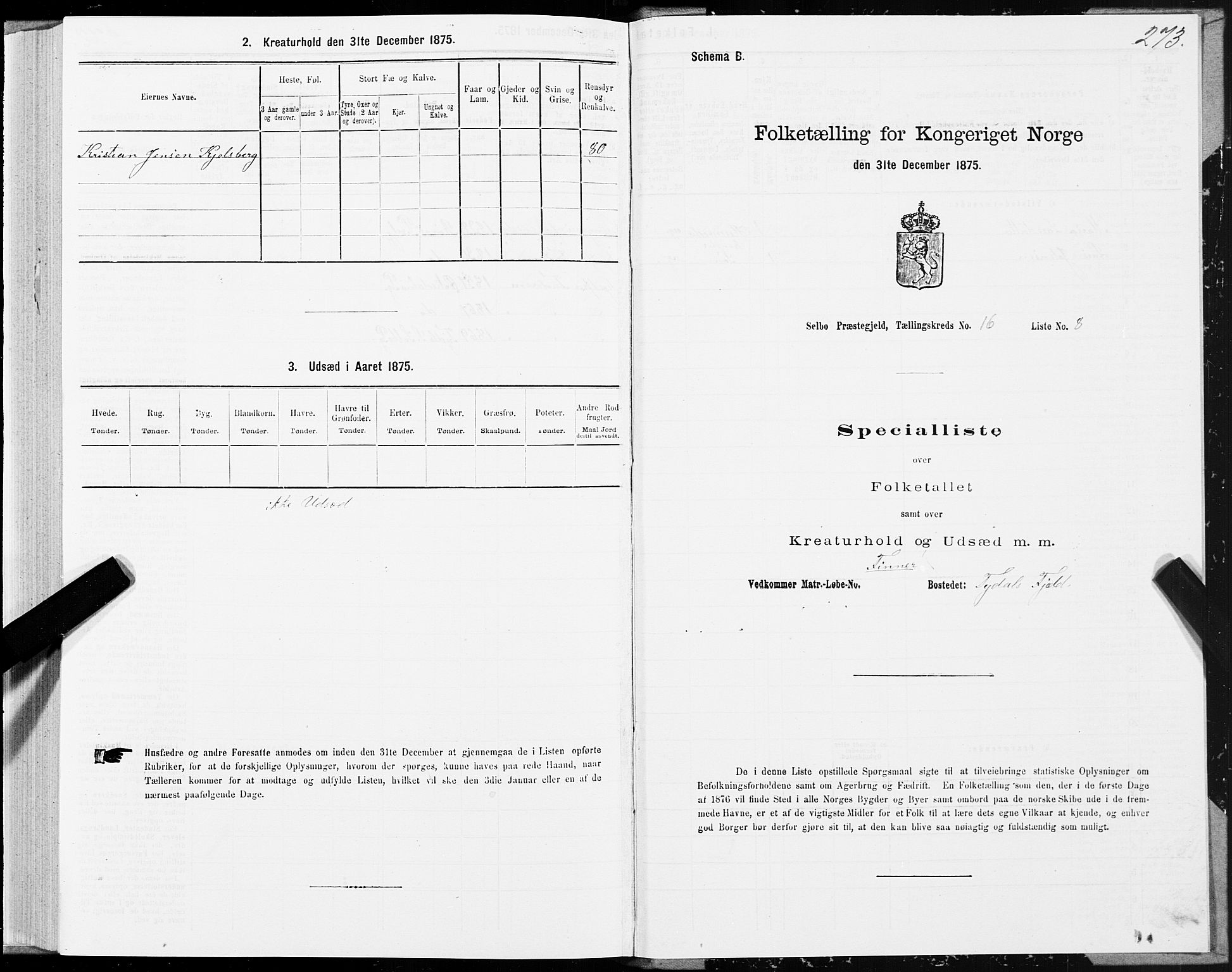 SAT, 1875 census for 1664P Selbu, 1875, p. 7273