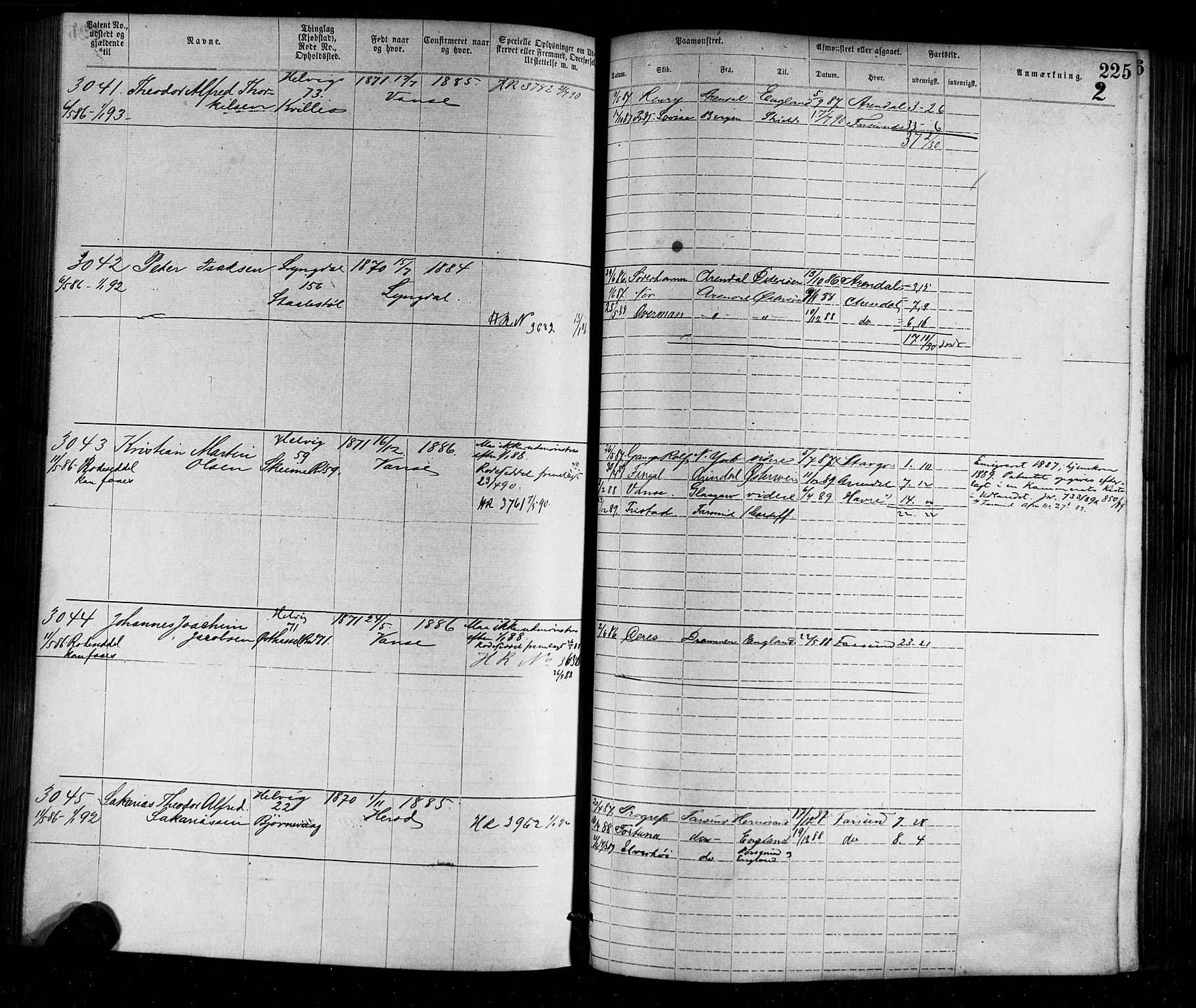 Farsund mønstringskrets, SAK/2031-0017/F/Fa/L0002: Annotasjonsrulle nr 1921-3815 med register, M-2, 1877-1894, p. 255