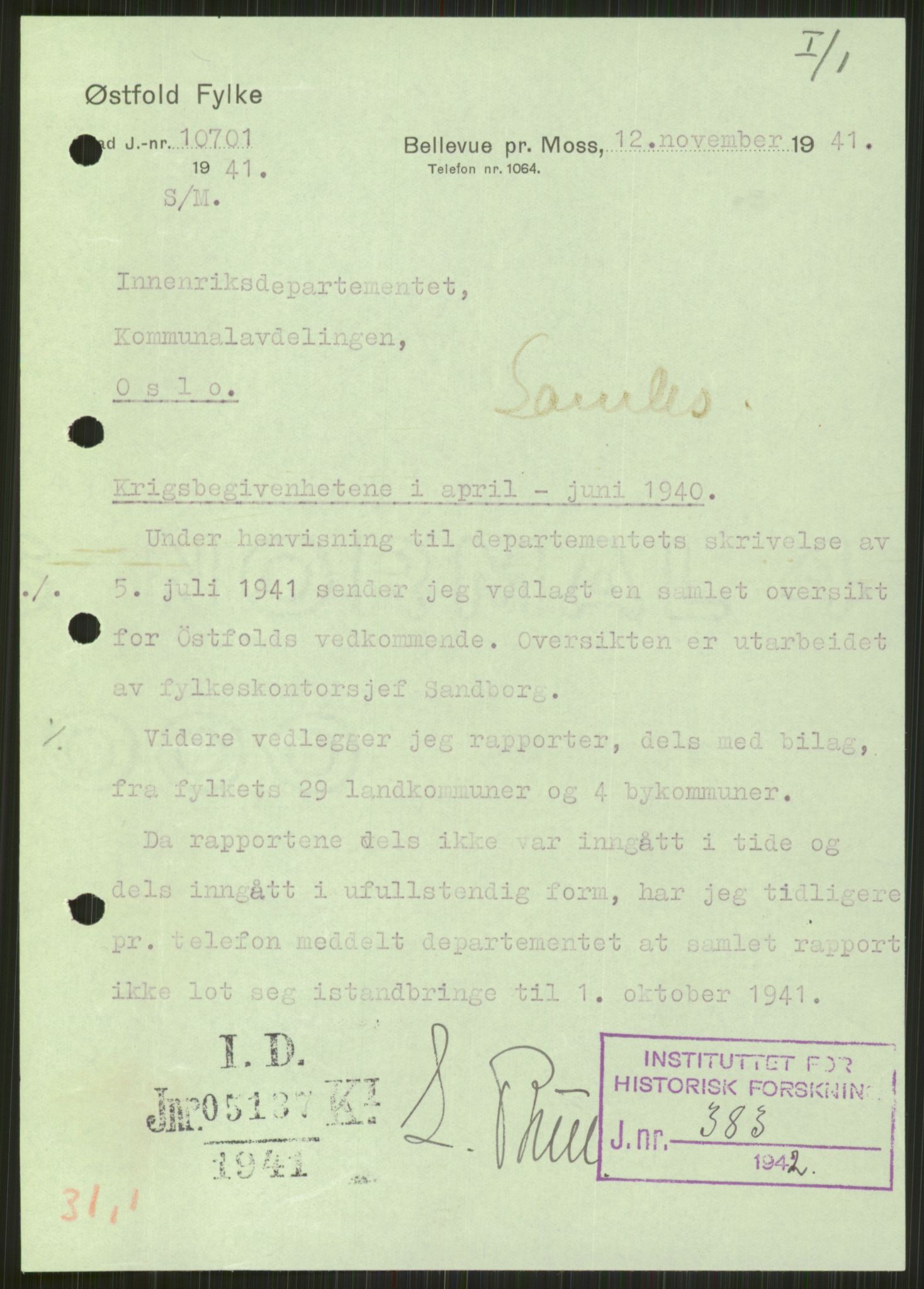 Forsvaret, Forsvarets krigshistoriske avdeling, AV/RA-RAFA-2017/Y/Ya/L0013: II-C-11-31 - Fylkesmenn.  Rapporter om krigsbegivenhetene 1940., 1940, p. 18