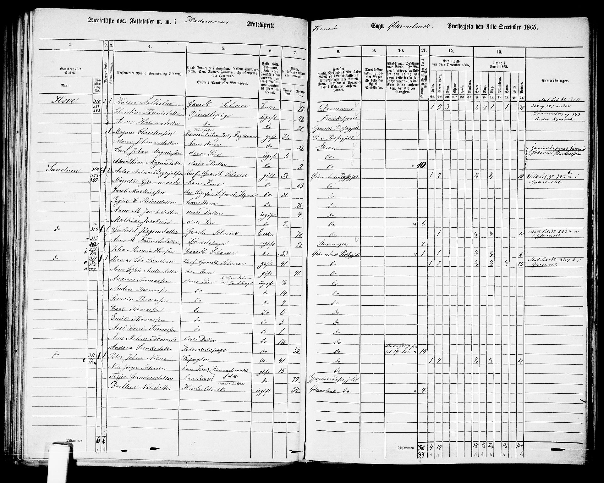 RA, 1865 census for Austre Moland, 1865, p. 217