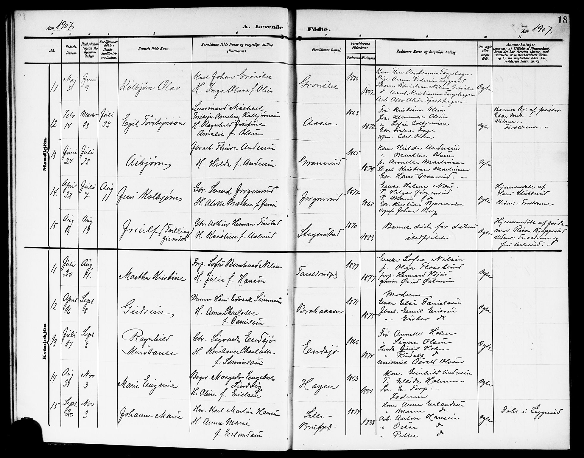 Kråkstad prestekontor Kirkebøker, AV/SAO-A-10125a/G/Gb/L0001: Parish register (copy) no. II 1, 1905-1920, p. 18