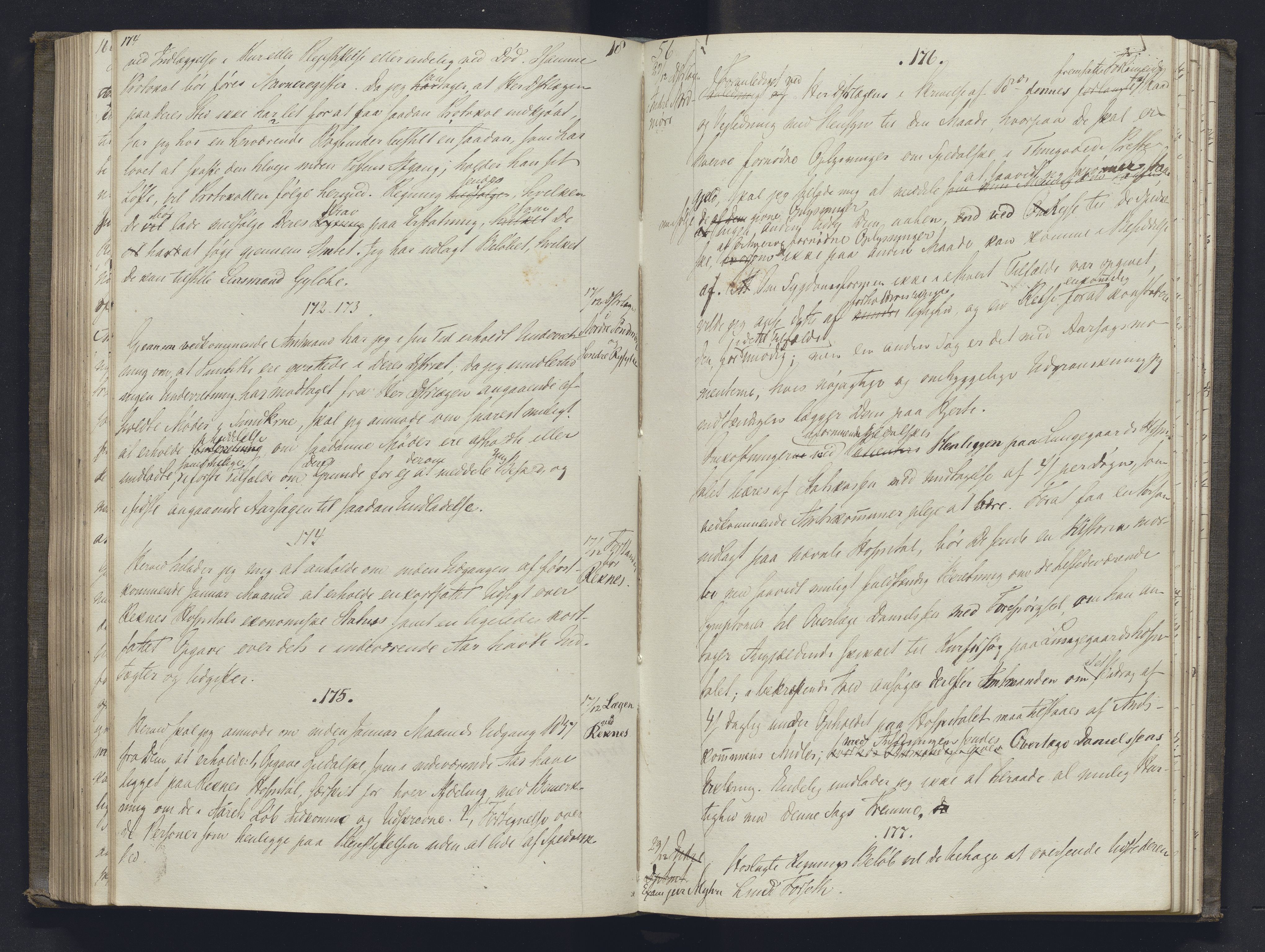 Lepraarkiver - Overlegen for den spedalske sykdom, AV/SAB-A-61001/B.b/L0001: Kopibok, 1854-1858, p. 174-175