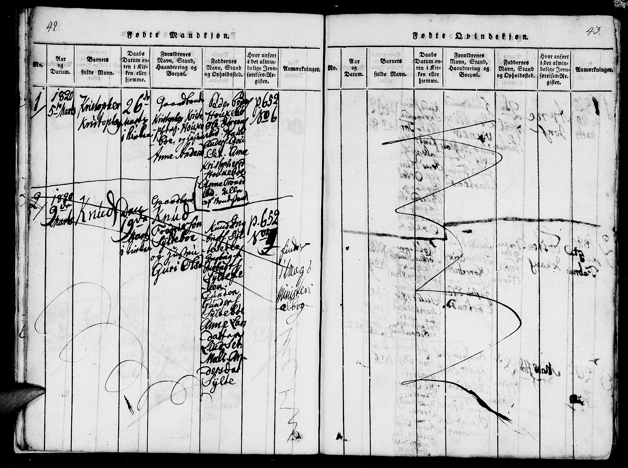 Ministerialprotokoller, klokkerbøker og fødselsregistre - Møre og Romsdal, AV/SAT-A-1454/560/L0718: Parish register (official) no. 560A02, 1817-1844, p. 42-43