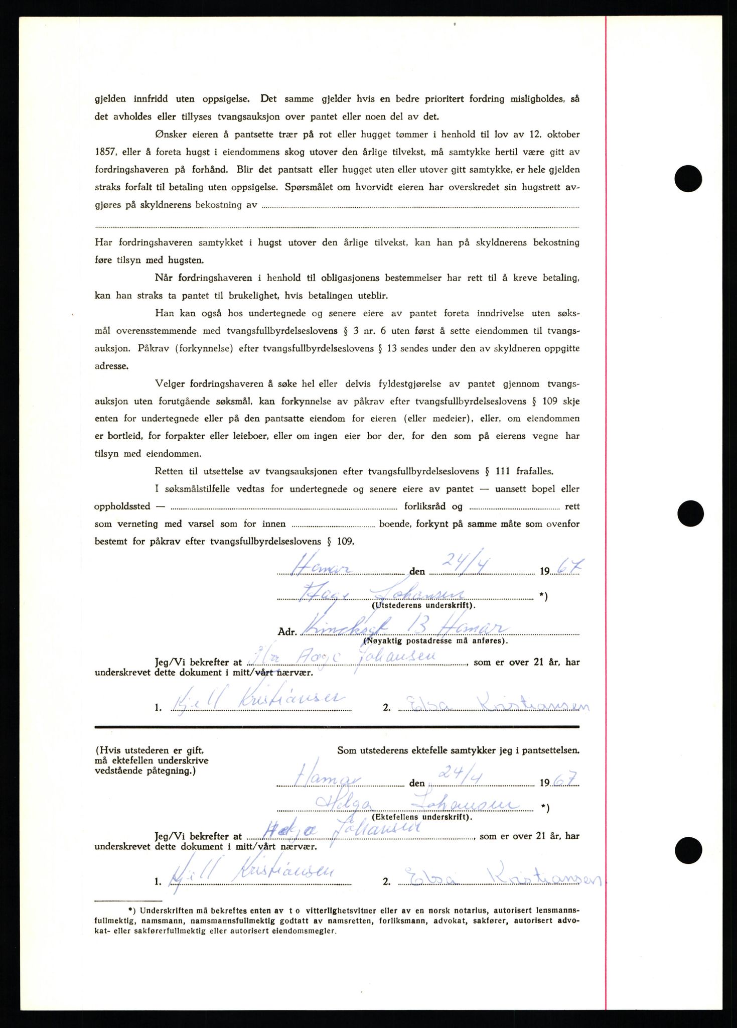 Nord-Hedmark sorenskriveri, SAH/TING-012/H/Hb/Hbf/L0071: Mortgage book no. B71, 1967-1967, Diary no: : 1915/1967