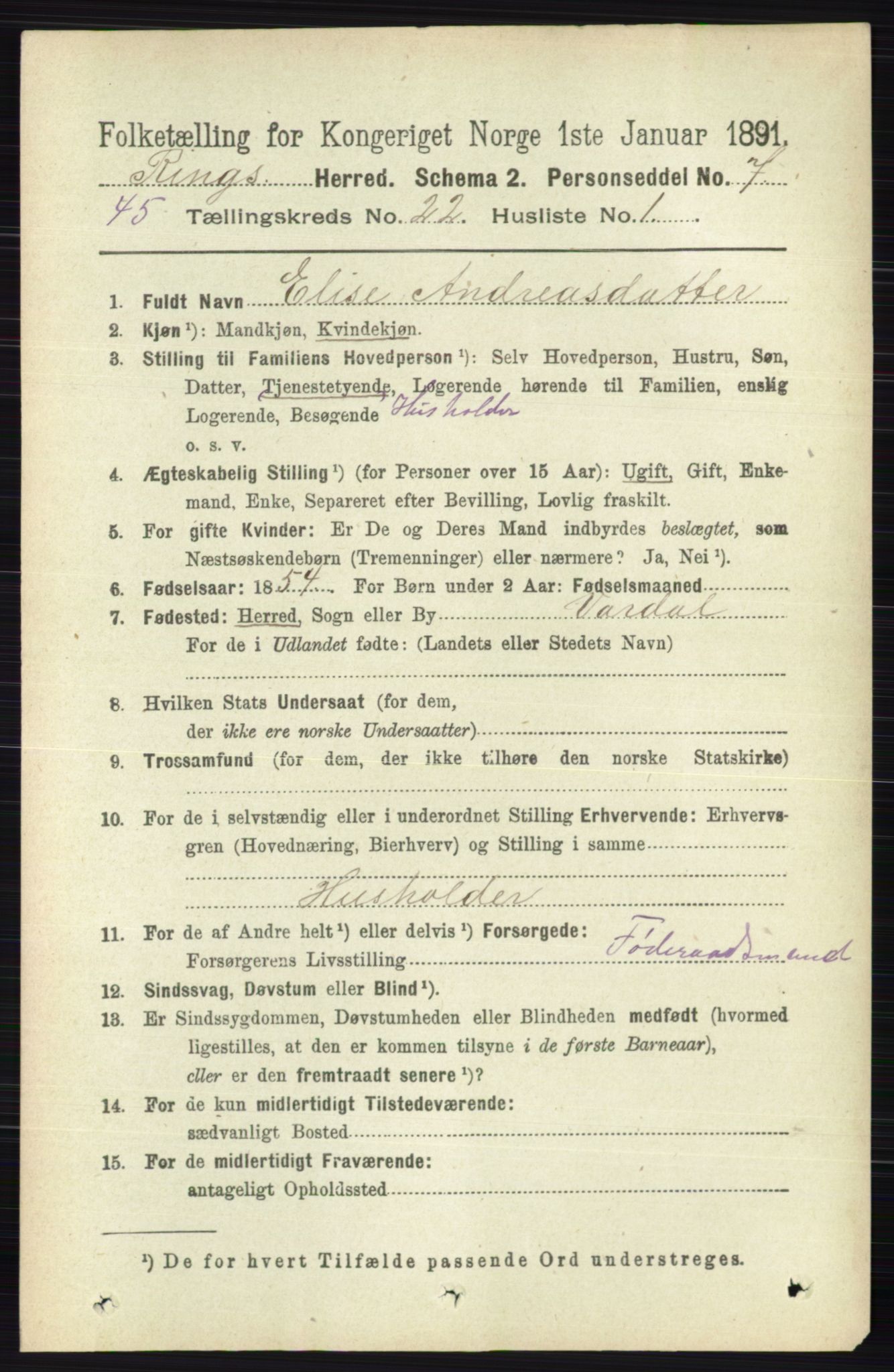 RA, 1891 census for 0412 Ringsaker, 1891, p. 12378