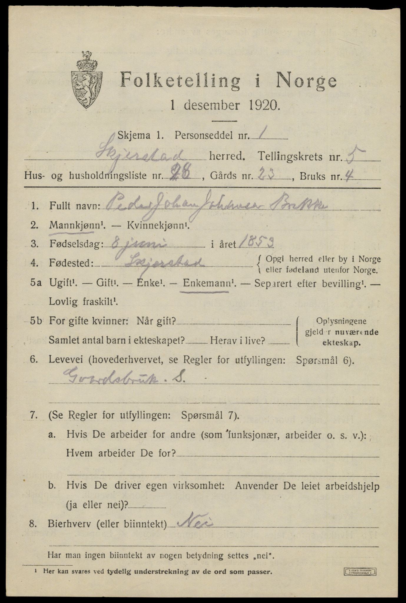 SAT, 1920 census for Skjerstad, 1920, p. 2113