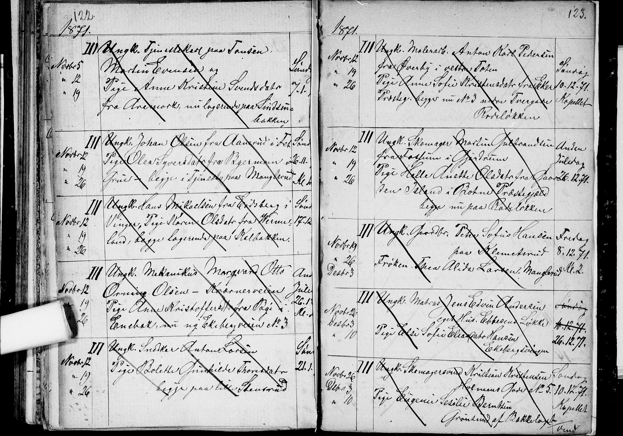 Østre Aker prestekontor Kirkebøker, AV/SAO-A-10840/H/Ha/L0002: Banns register no. I 2, 1861-1872, p. 122-123