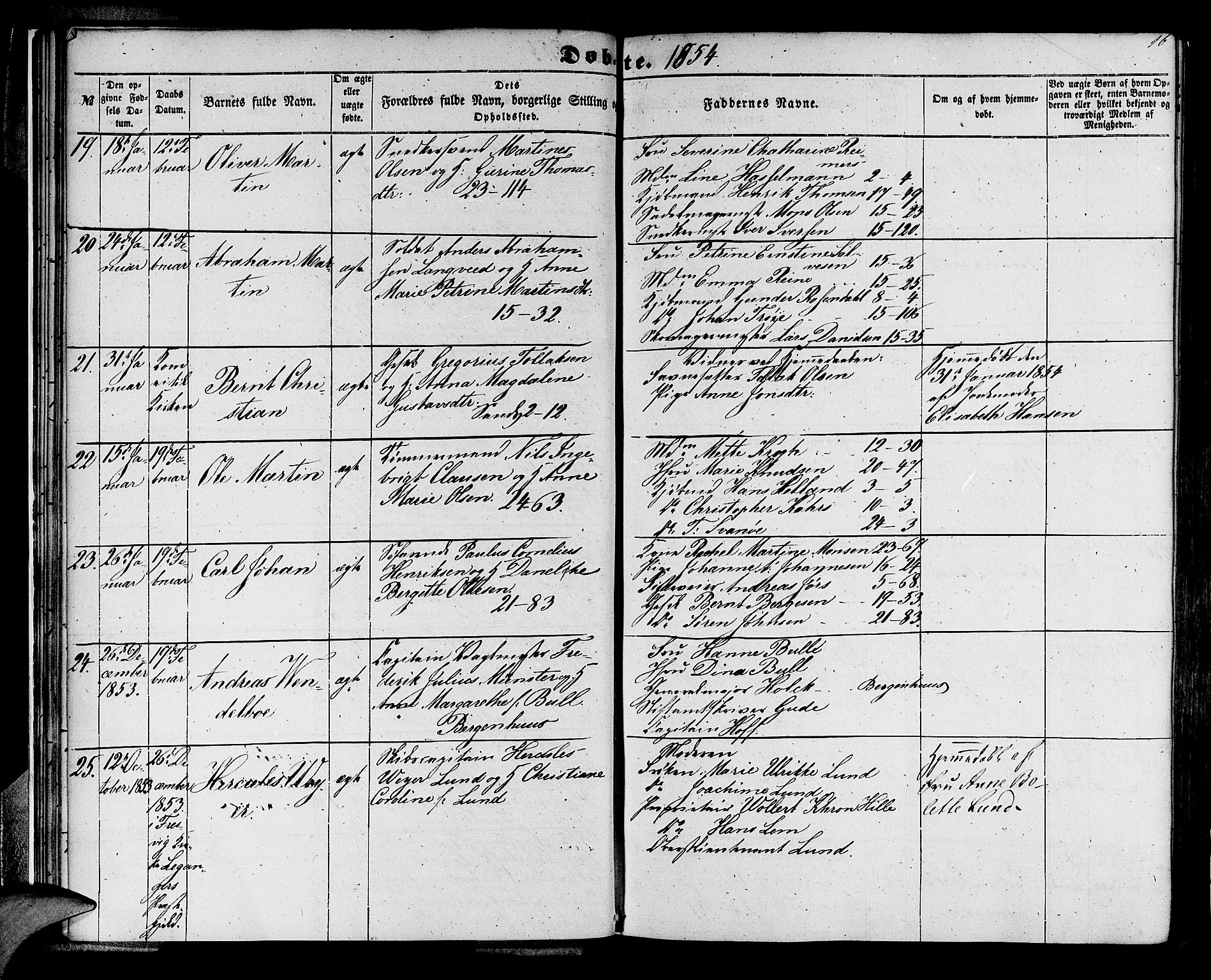 Korskirken sokneprestembete, AV/SAB-A-76101/H/Hab: Parish register (copy) no. B 3, 1853-1858, p. 16