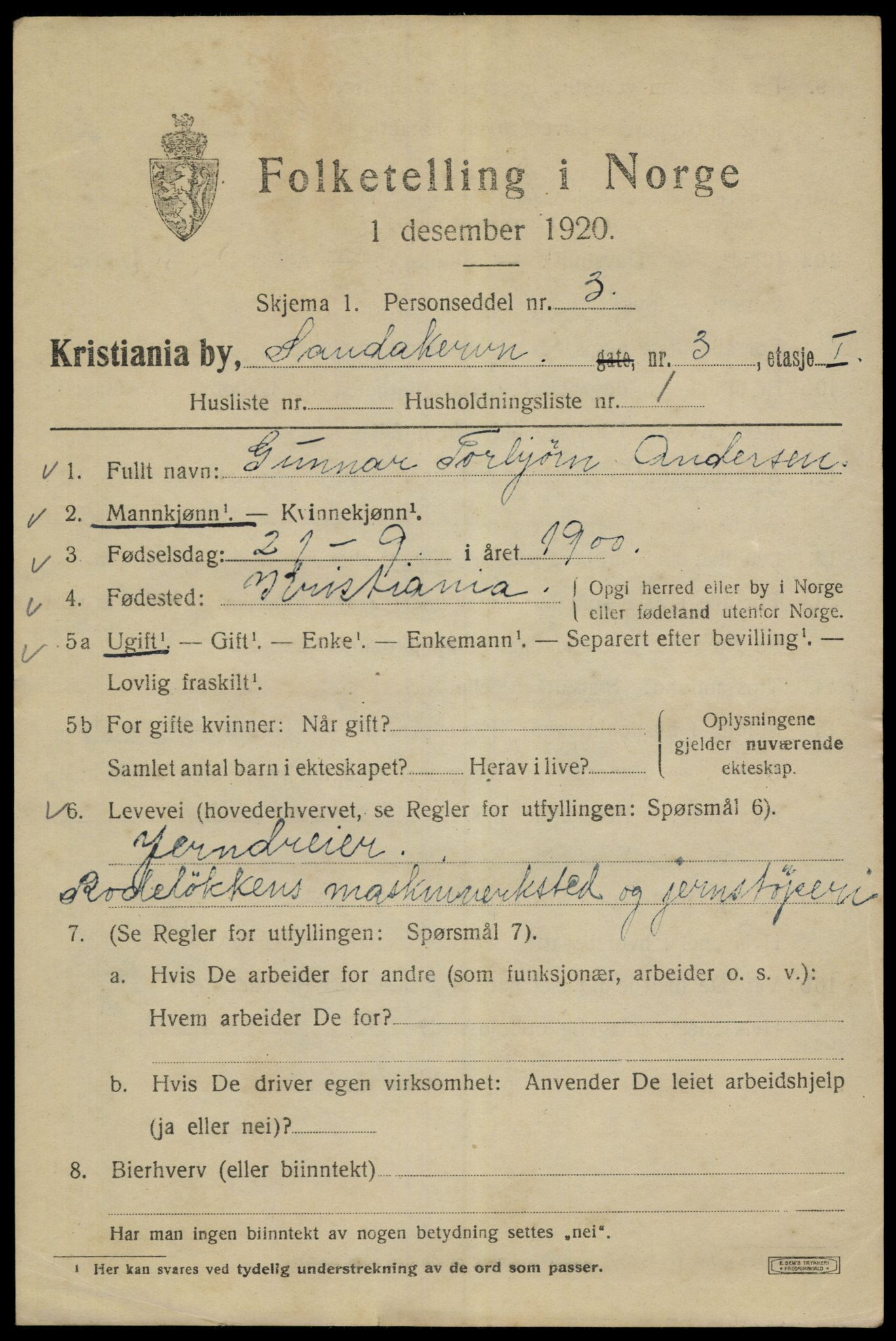 SAO, 1920 census for Kristiania, 1920, p. 477647