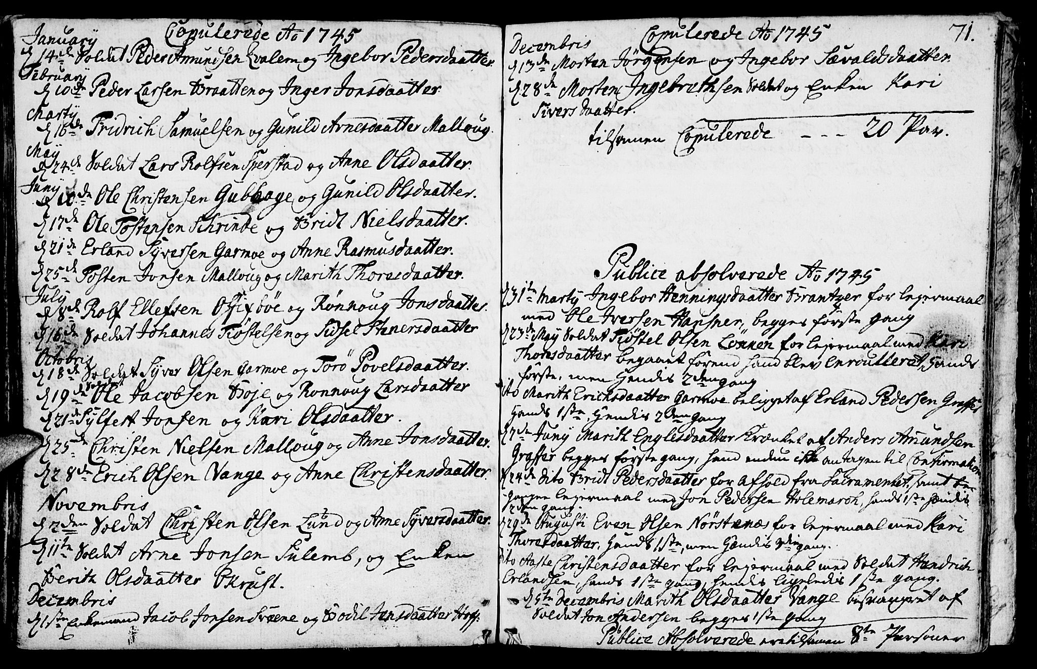 Lom prestekontor, SAH/PREST-070/K/L0001: Parish register (official) no. 1, 1733-1748, p. 71