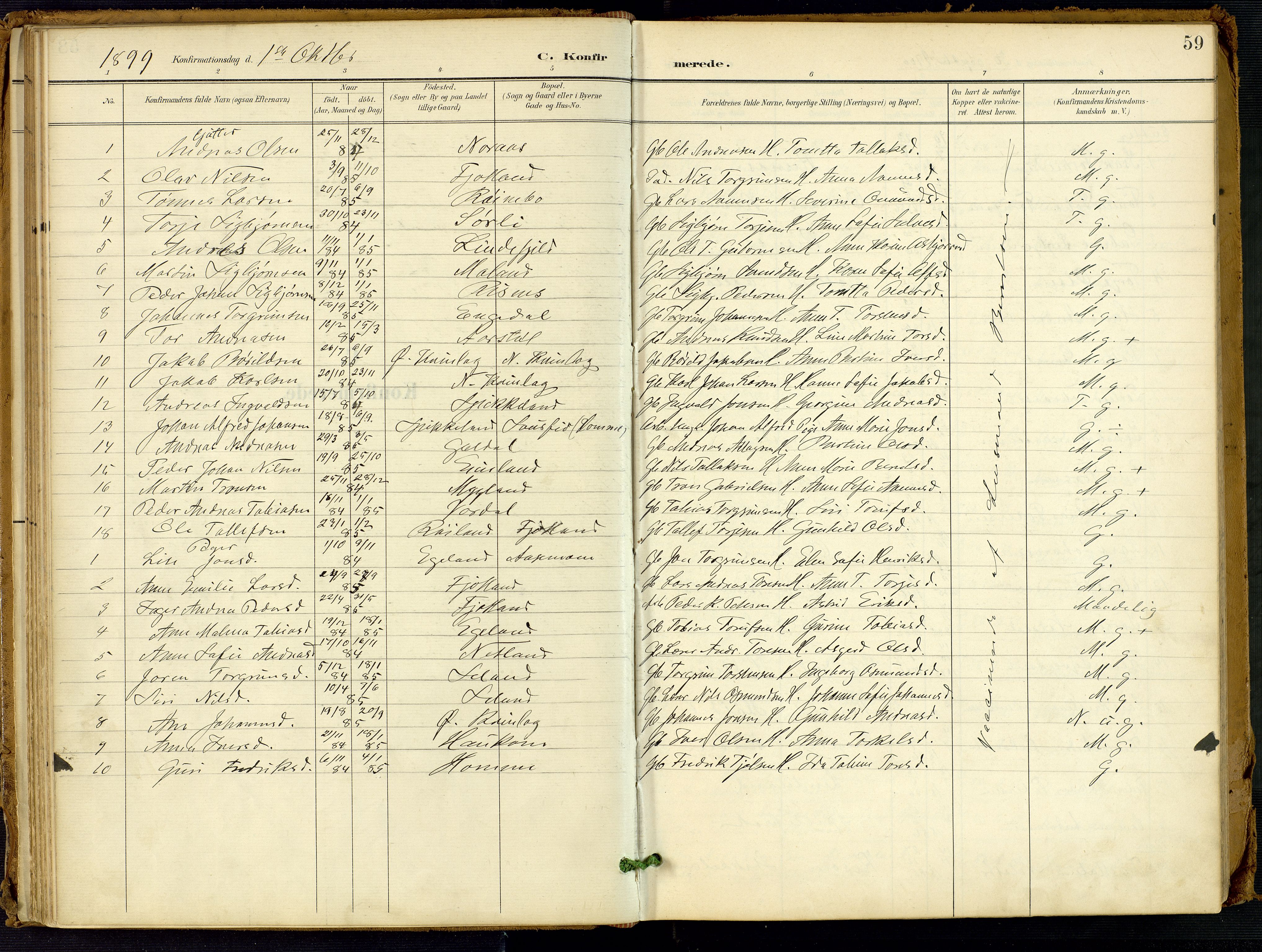 Fjotland sokneprestkontor, AV/SAK-1111-0010/F/Fa/L0003: Parish register (official) no. A 3, 1899-1917, p. 59