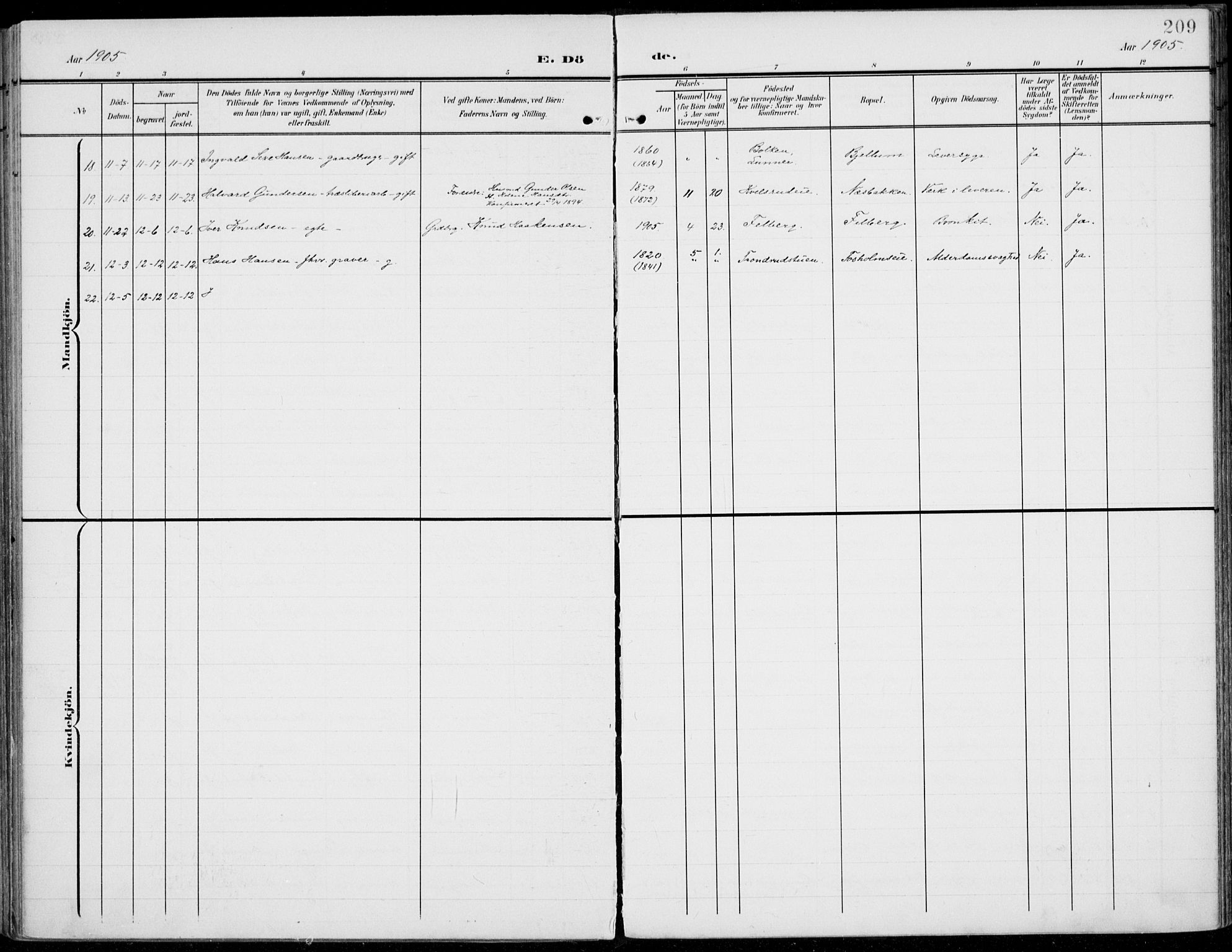 Jevnaker prestekontor, SAH/PREST-116/H/Ha/Haa/L0011: Parish register (official) no. 11, 1902-1913, p. 209