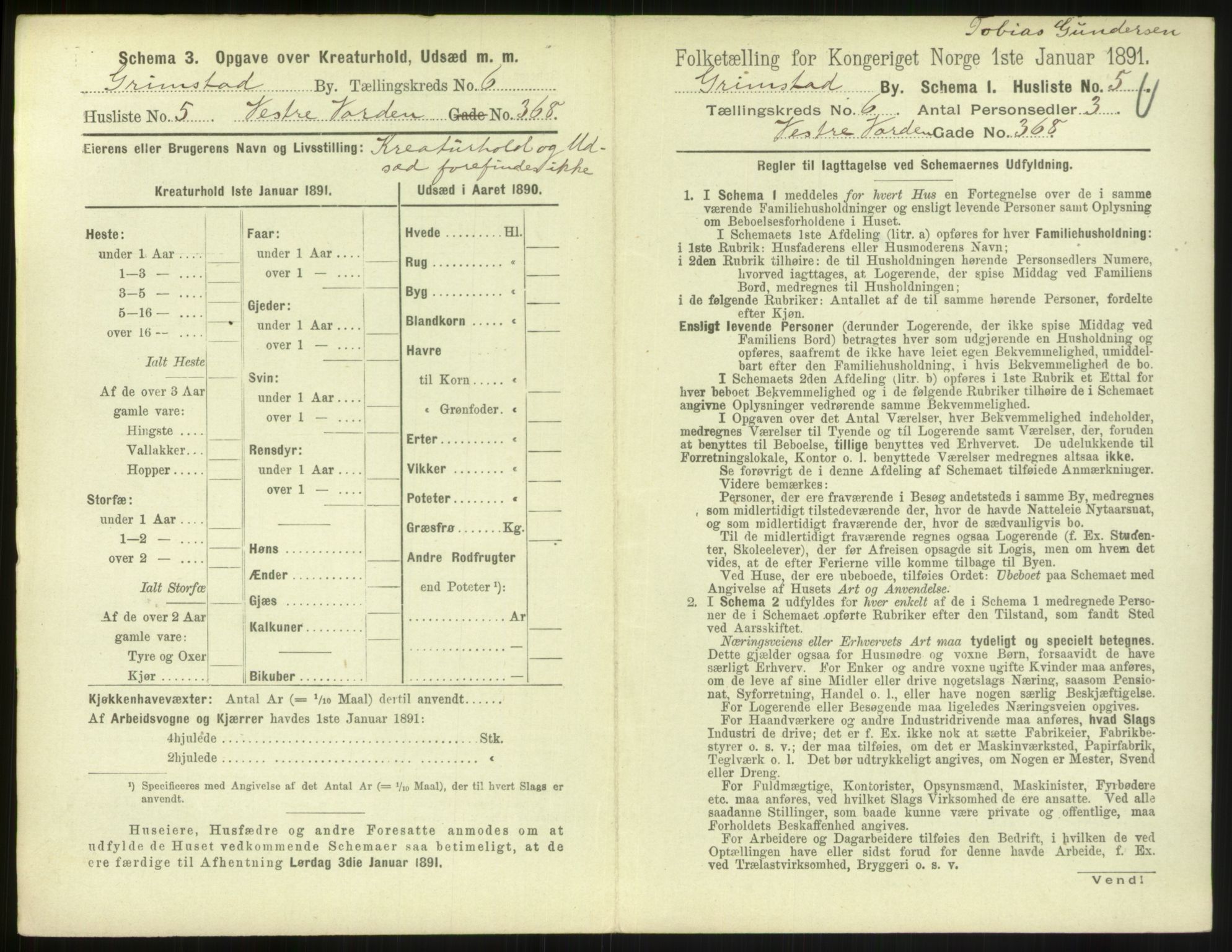 RA, 1891 census for 0904 Grimstad, 1891, p. 718