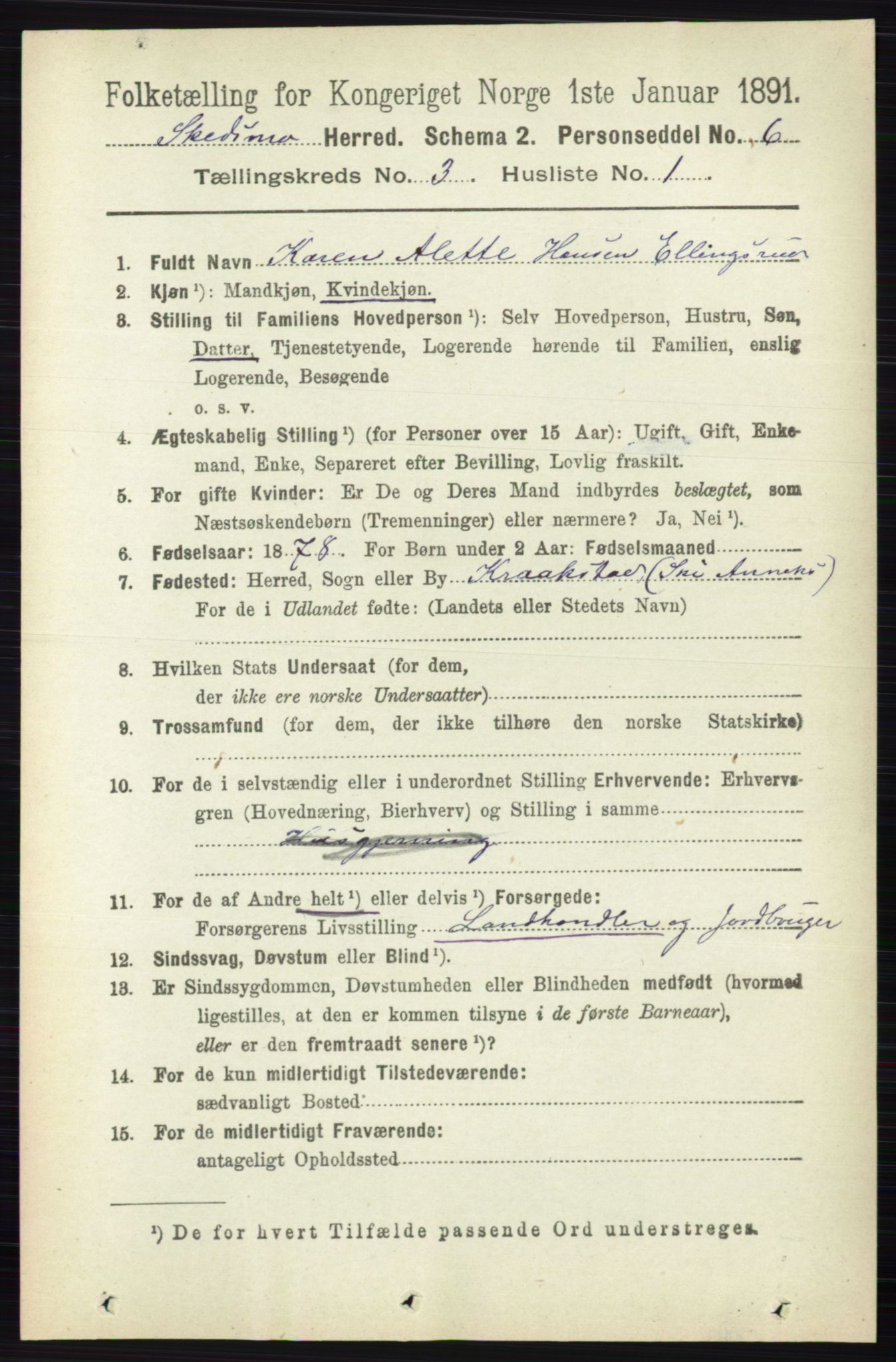 RA, 1891 census for 0231 Skedsmo, 1891, p. 1309