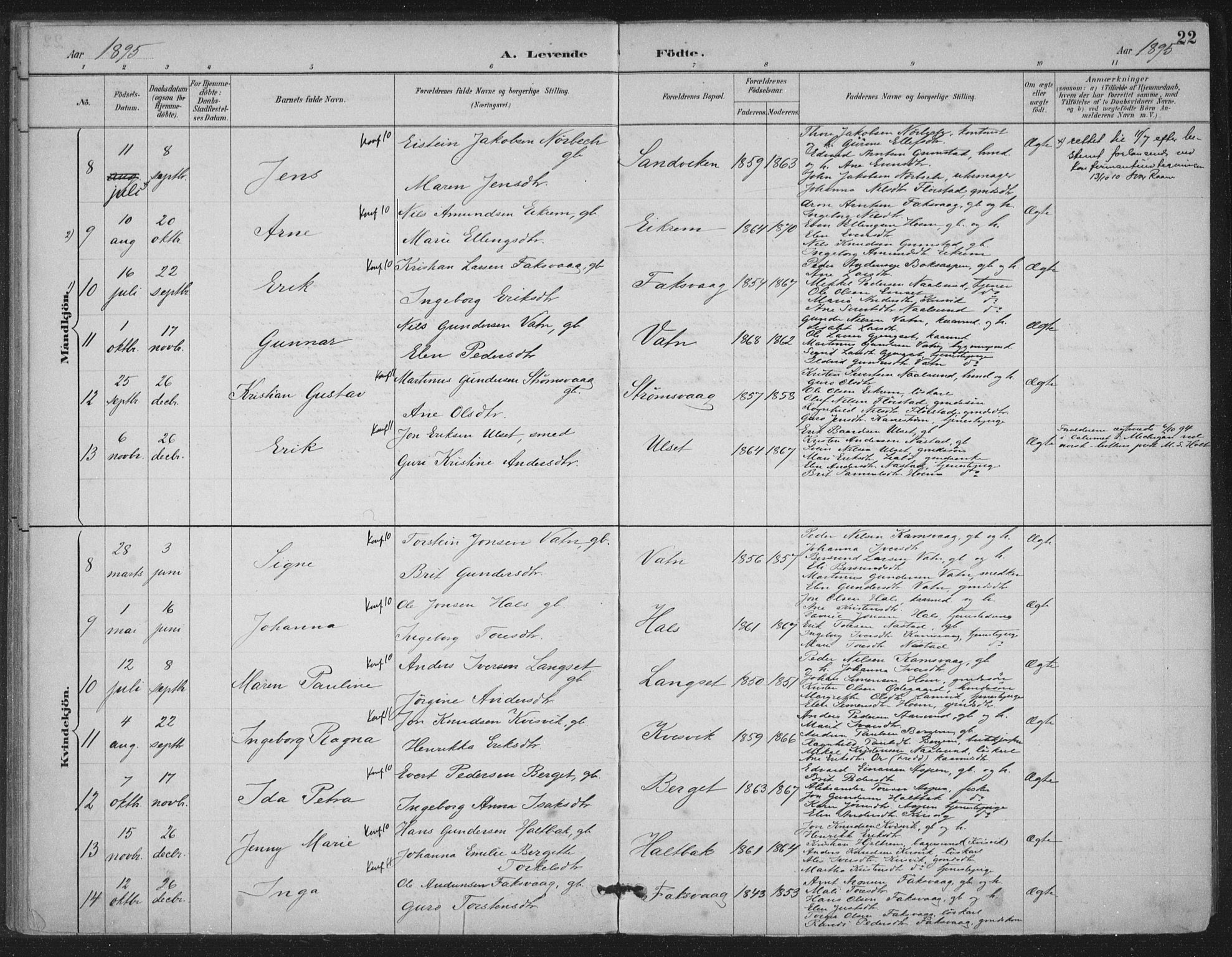 Ministerialprotokoller, klokkerbøker og fødselsregistre - Møre og Romsdal, AV/SAT-A-1454/587/L1000: Parish register (official) no. 587A02, 1887-1910, p. 22