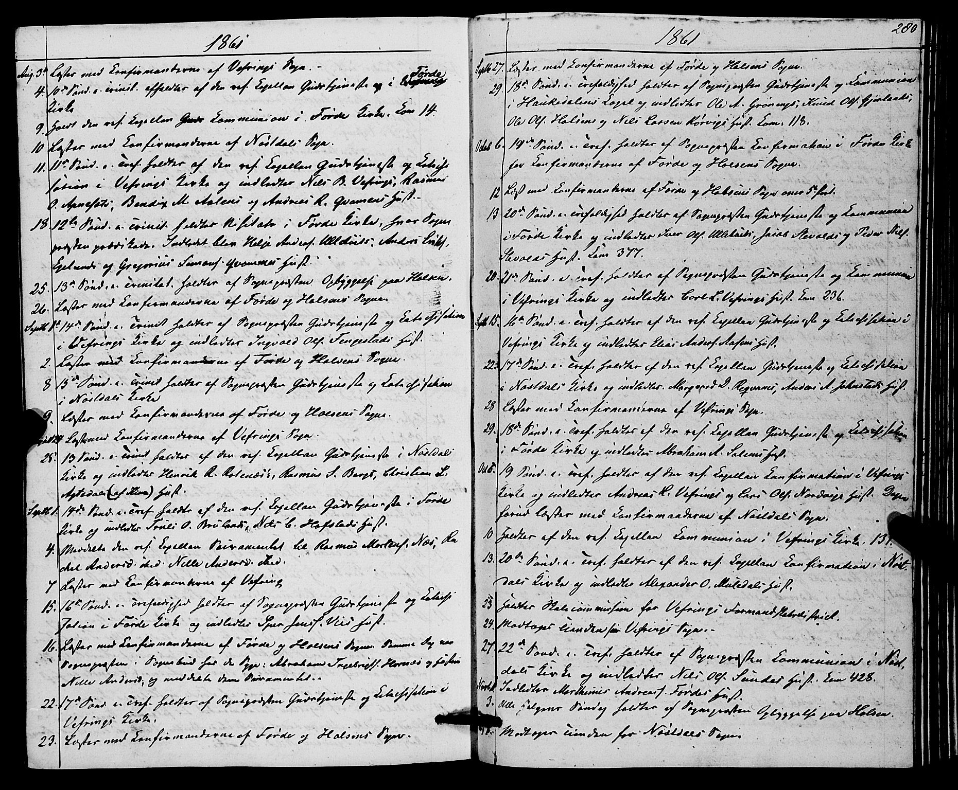 Førde sokneprestembete, AV/SAB-A-79901/H/Haa/Haaa/L0010: Parish register (official) no. A 10, 1861-1876, p. 280