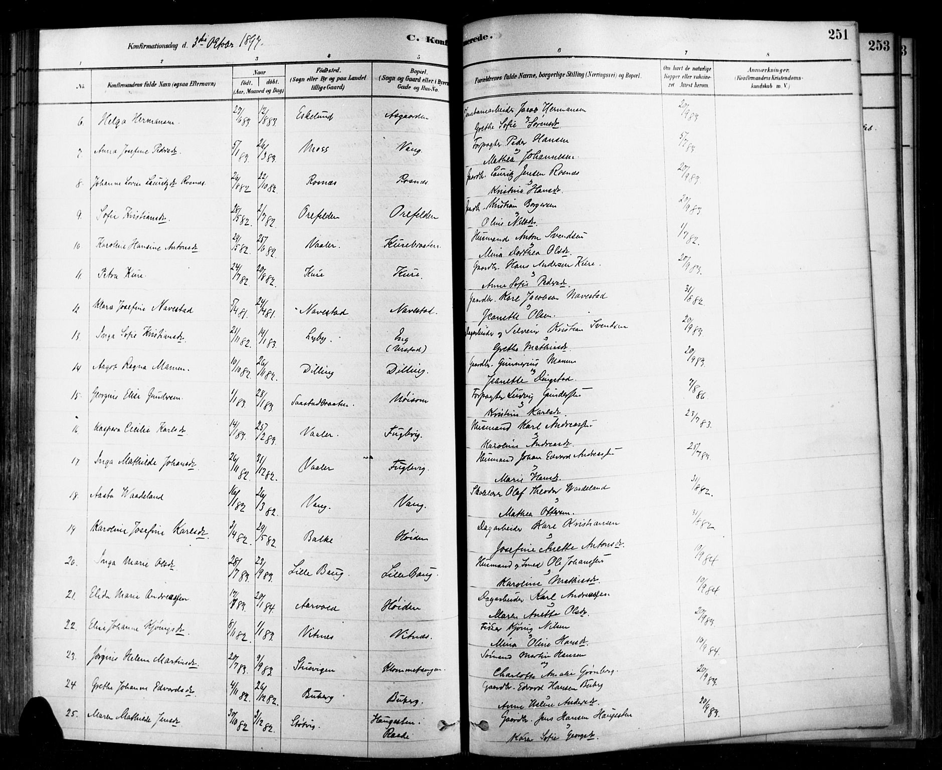 Rygge prestekontor Kirkebøker, SAO/A-10084b/F/Fa/L0007: Parish register (official) no. 7, 1878-1904, p. 251
