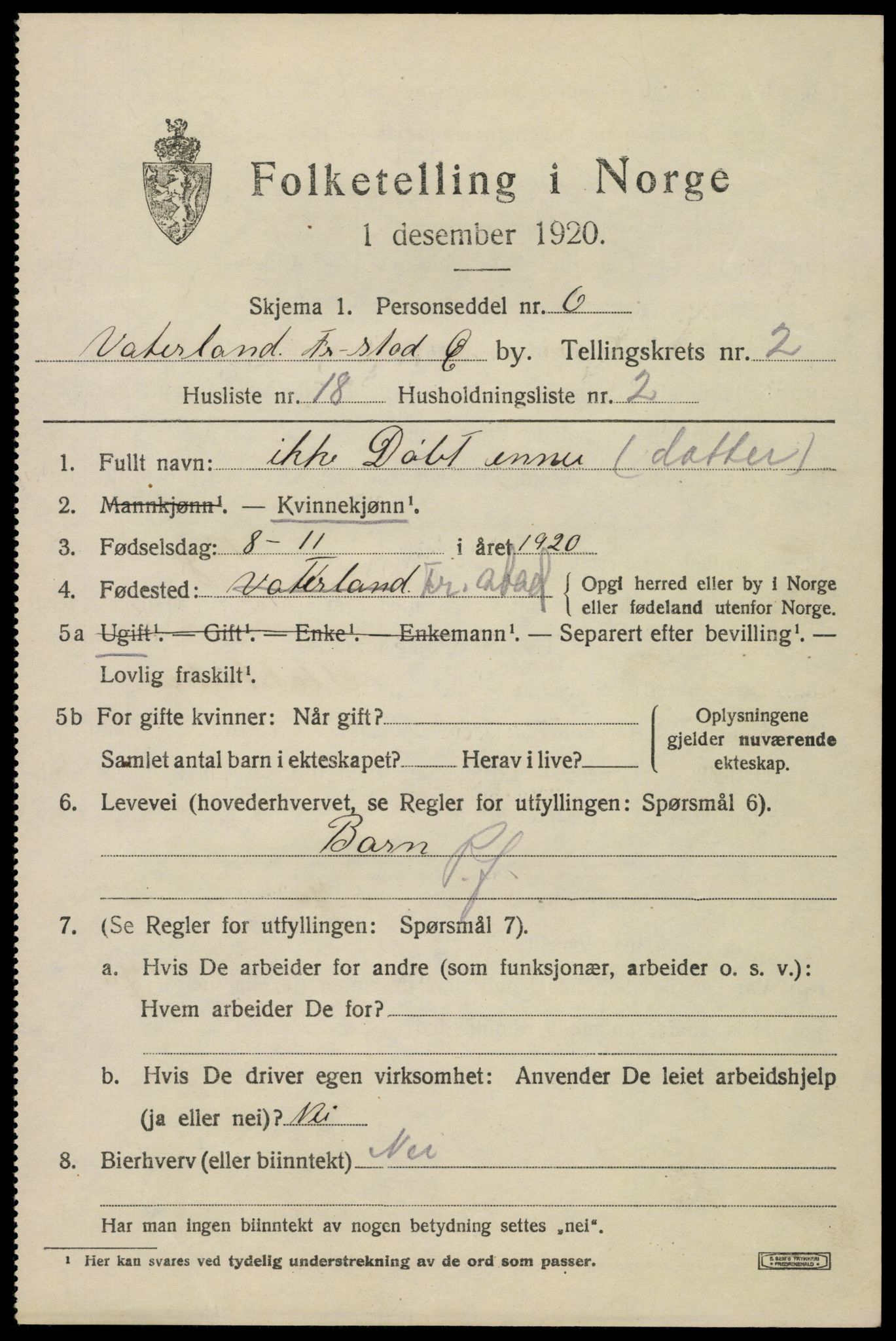 SAO, 1920 census for Fredrikstad, 1920, p. 13883