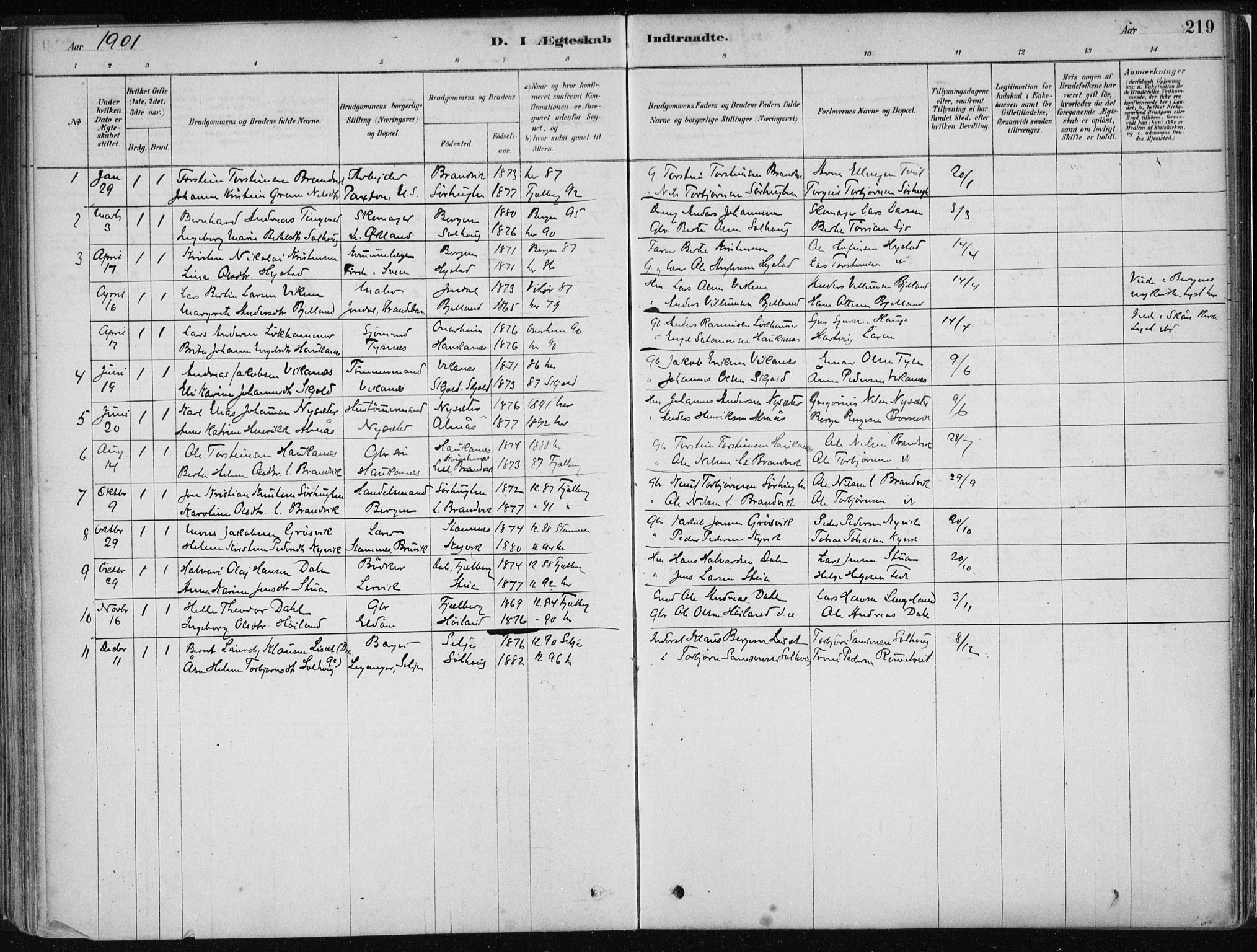 Stord sokneprestembete, SAB/A-78201/H/Haa: Parish register (official) no. B 2, 1878-1913, p. 219