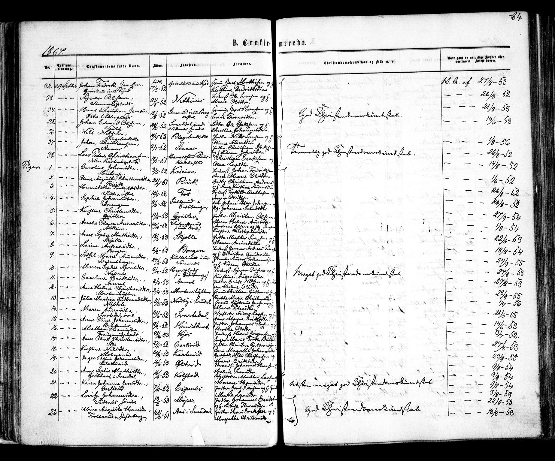 Skiptvet prestekontor Kirkebøker, SAO/A-20009/F/Fa/L0008: Parish register (official) no. 8, 1867-1877, p. 84
