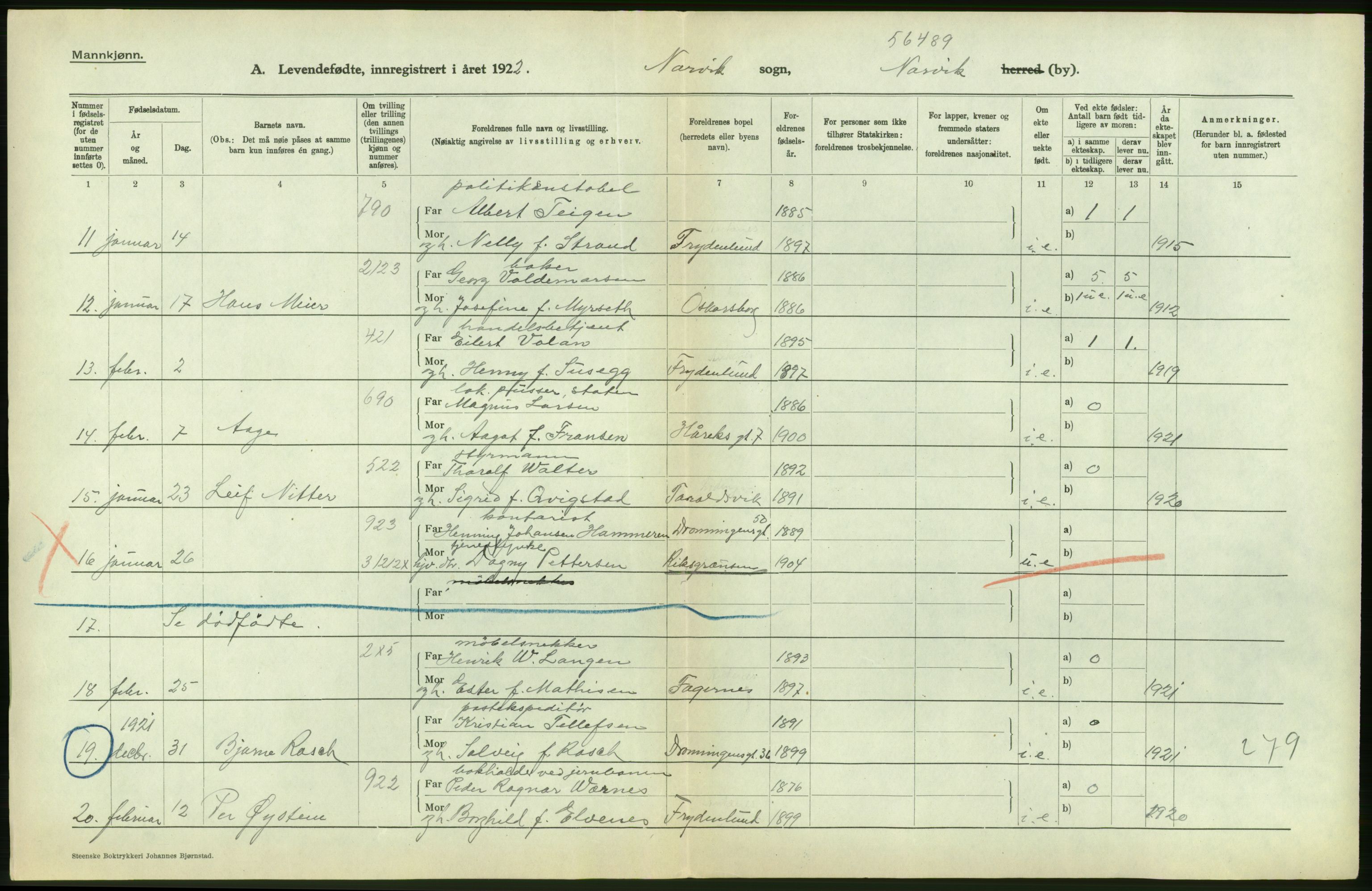 Statistisk sentralbyrå, Sosiodemografiske emner, Befolkning, AV/RA-S-2228/D/Df/Dfc/Dfcb/L0044: Nordland fylke: Levendefødte menn og kvinner. Bygder og byer., 1922, p. 30