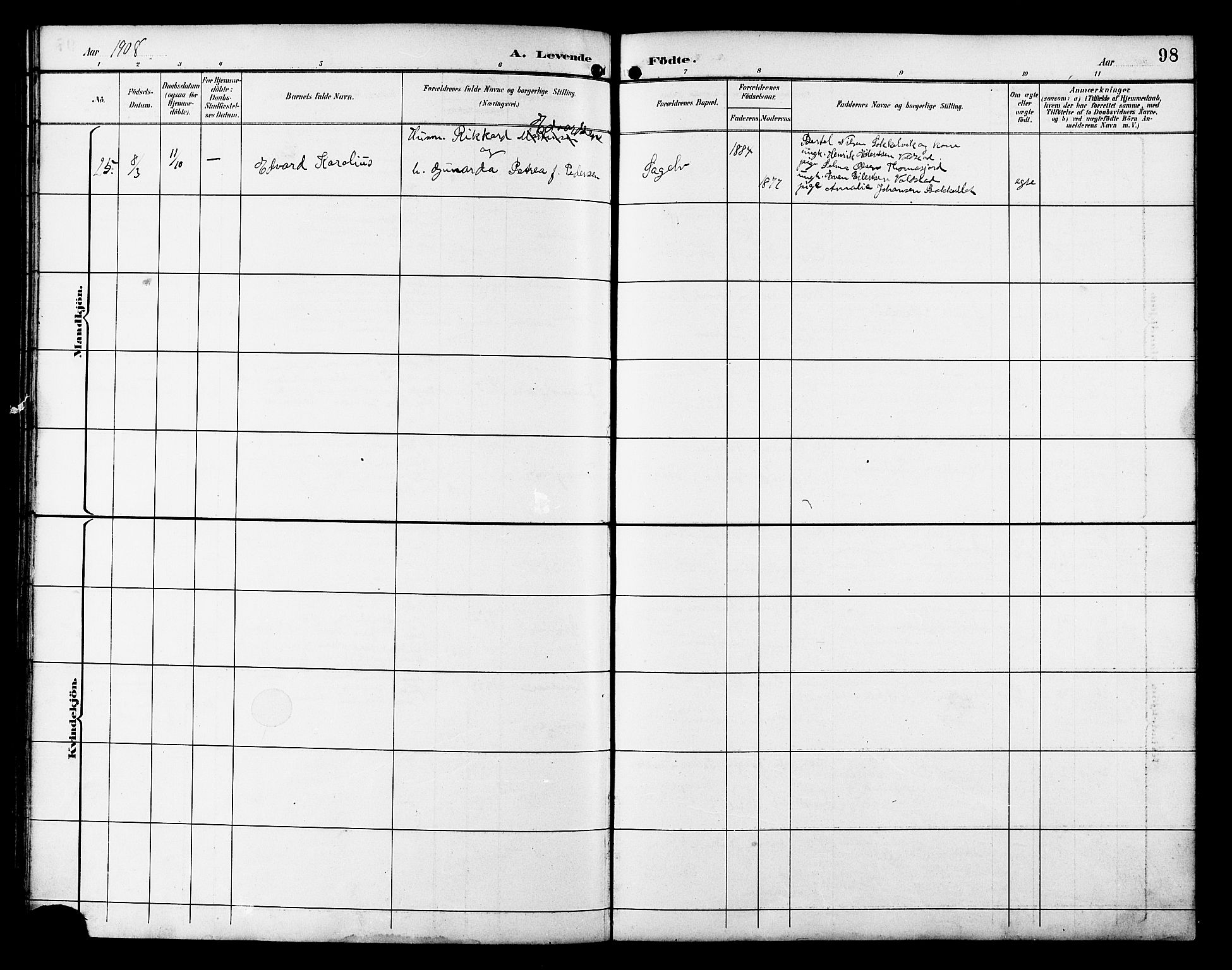 Skjervøy sokneprestkontor, AV/SATØ-S-1300/H/Ha/Hab/L0021klokker: Parish register (copy) no. 21, 1893-1910, p. 98