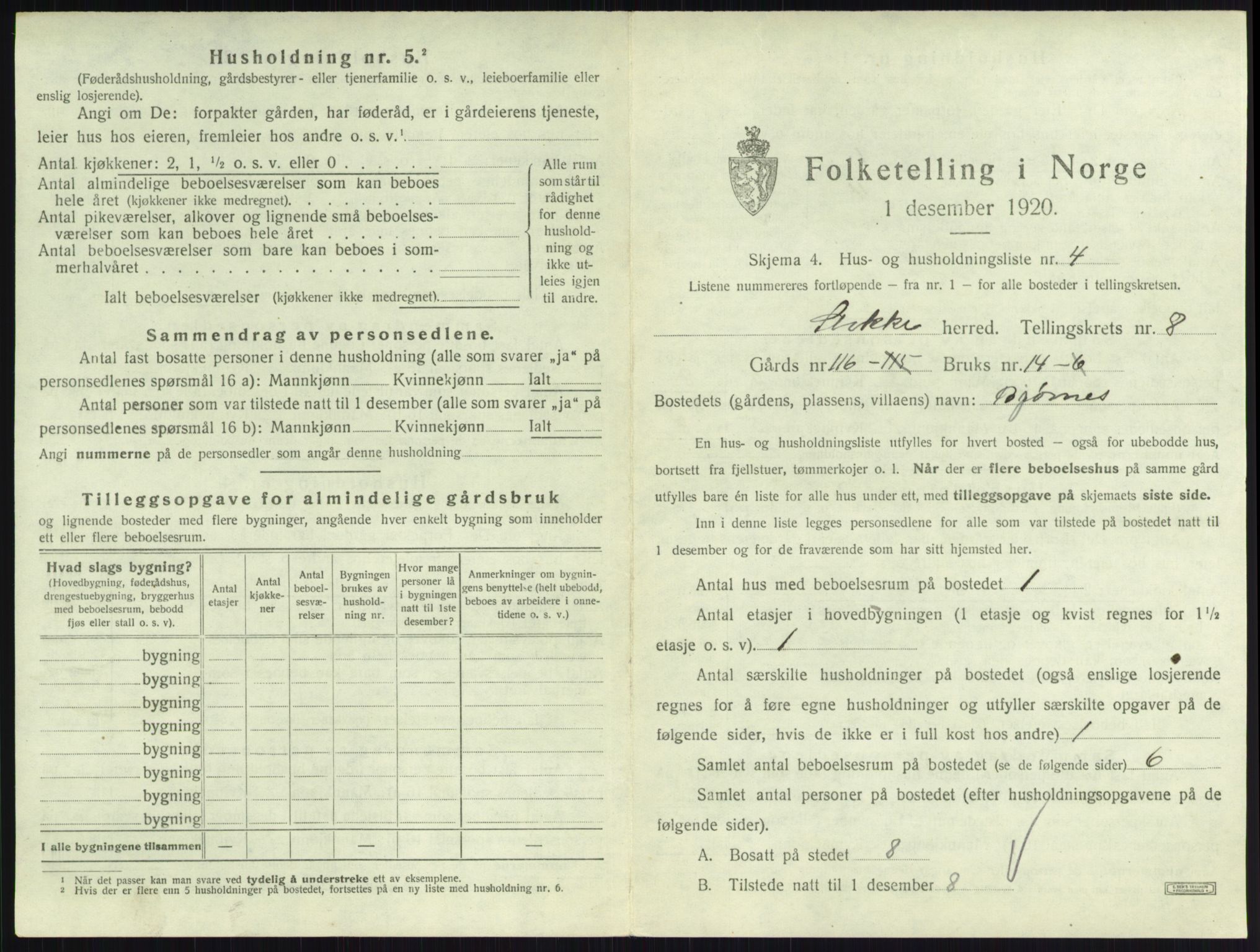 SAKO, 1920 census for Stokke, 1920, p. 1466