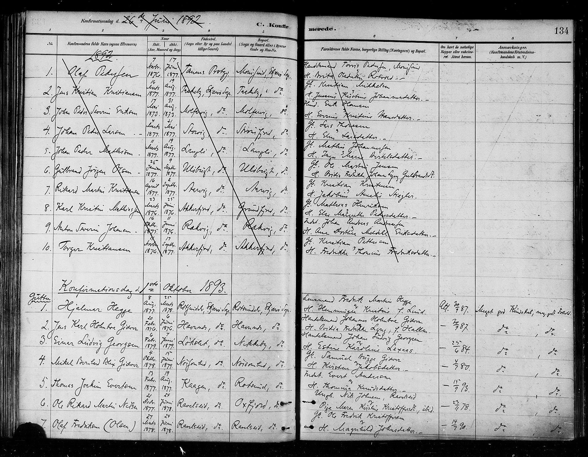 Skjervøy sokneprestkontor, SATØ/S-1300/H/Ha/Haa/L0010kirke: Parish register (official) no. 10, 1887-1898, p. 134