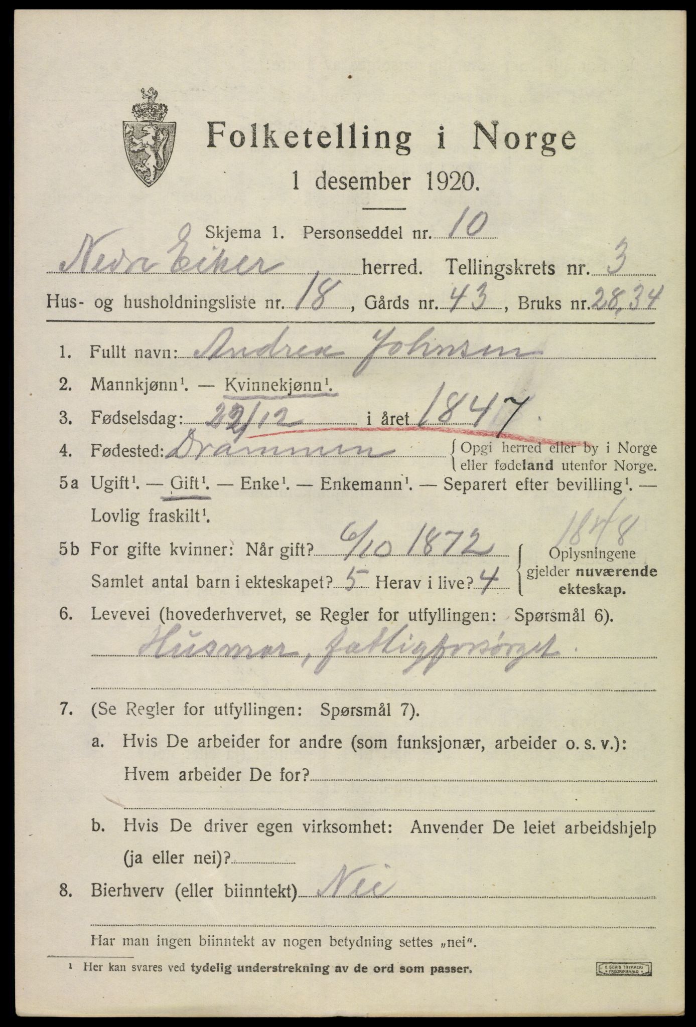 SAKO, 1920 census for Nedre Eiker, 1920, p. 4517