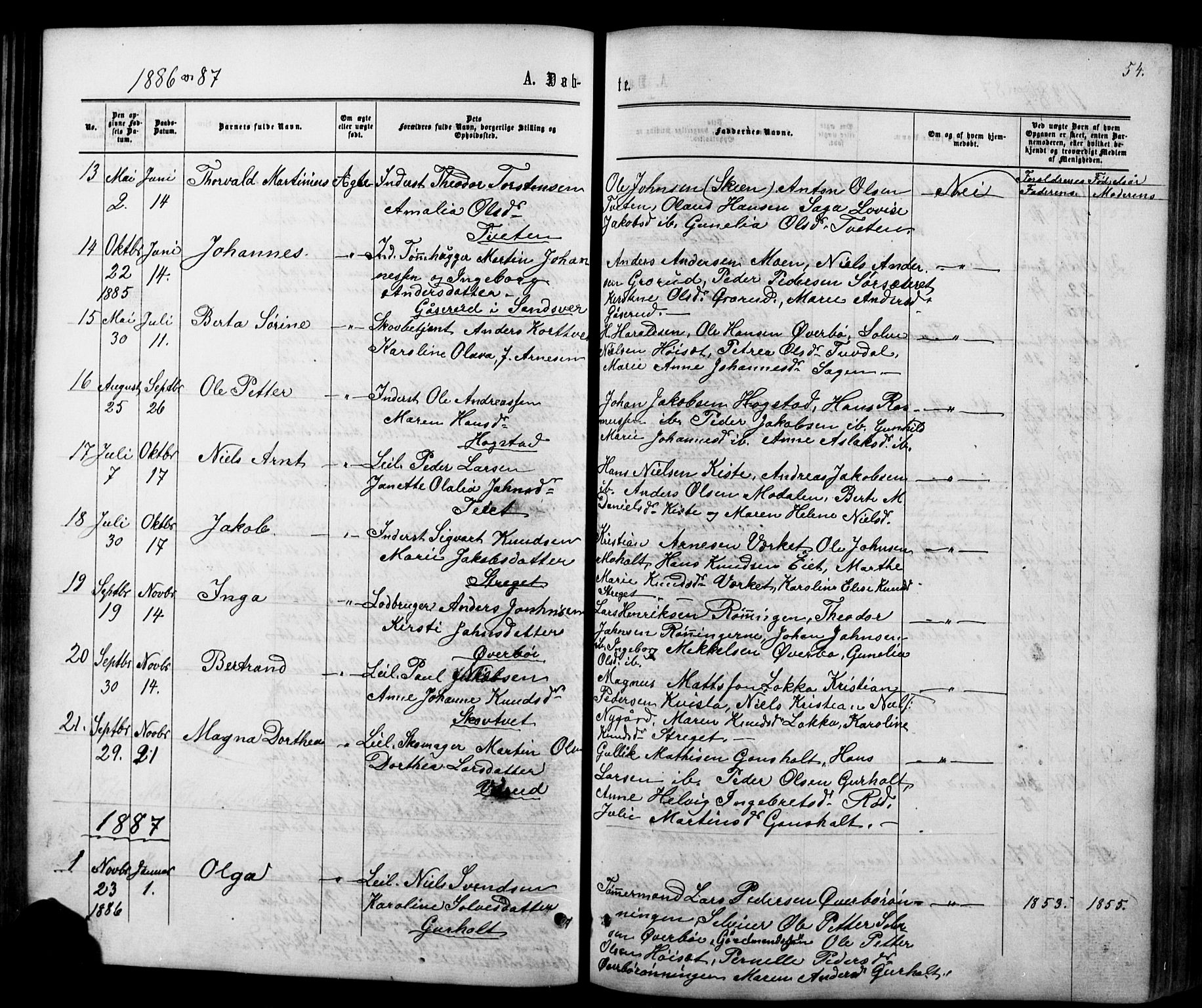 Siljan kirkebøker, AV/SAKO-A-300/G/Ga/L0002: Parish register (copy) no. 2, 1864-1908, p. 54