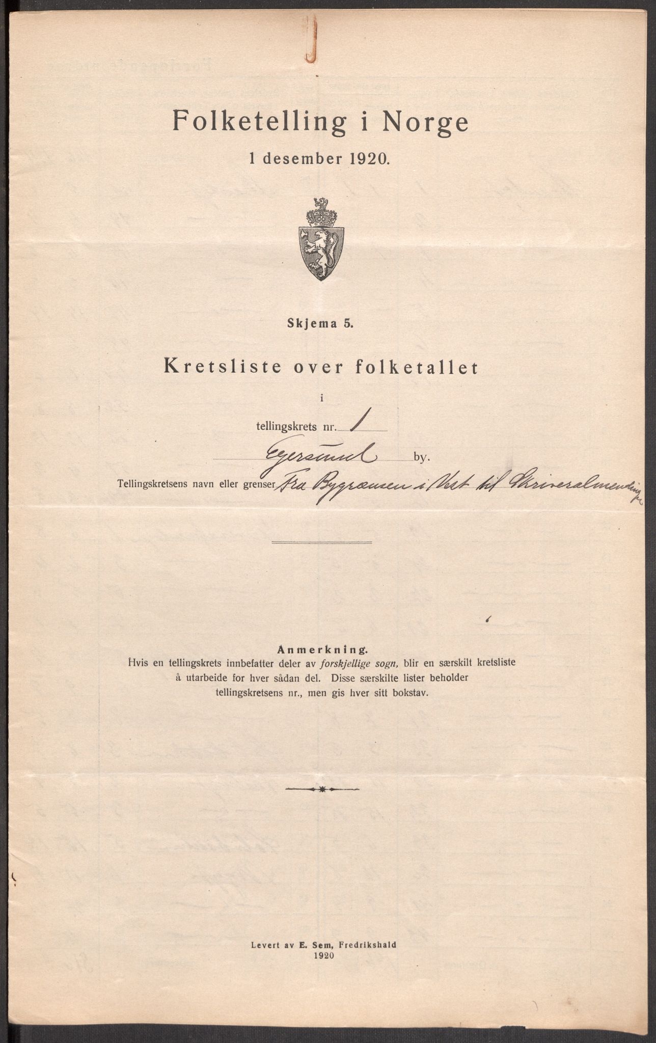 SAST, 1920 census for Egersund town, 1920, p. 7