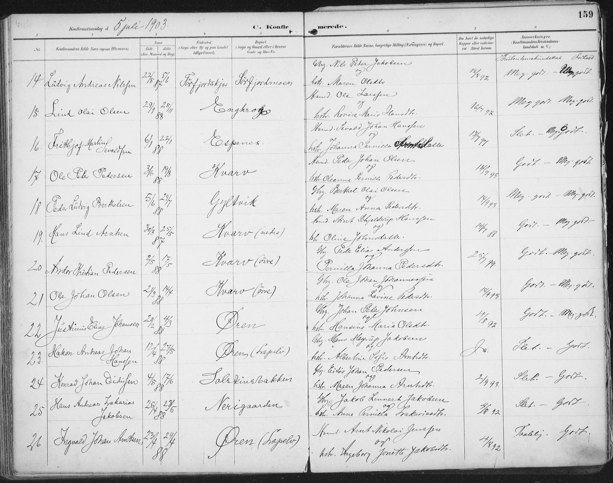 Ministerialprotokoller, klokkerbøker og fødselsregistre - Nordland, SAT/A-1459/854/L0779: Parish register (official) no. 854A02, 1892-1909, p. 159