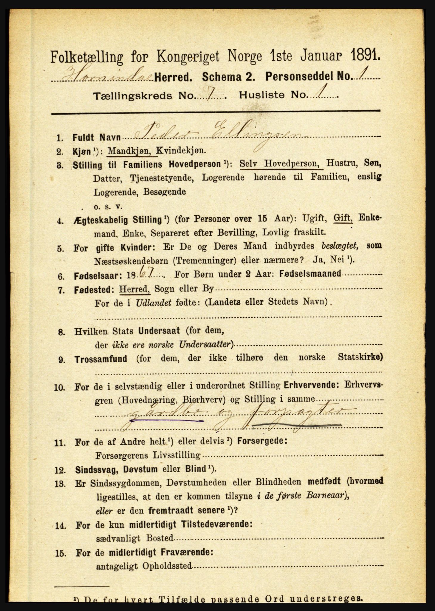 RA, 1891 census for 1444 Hornindal, 1891, p. 1747