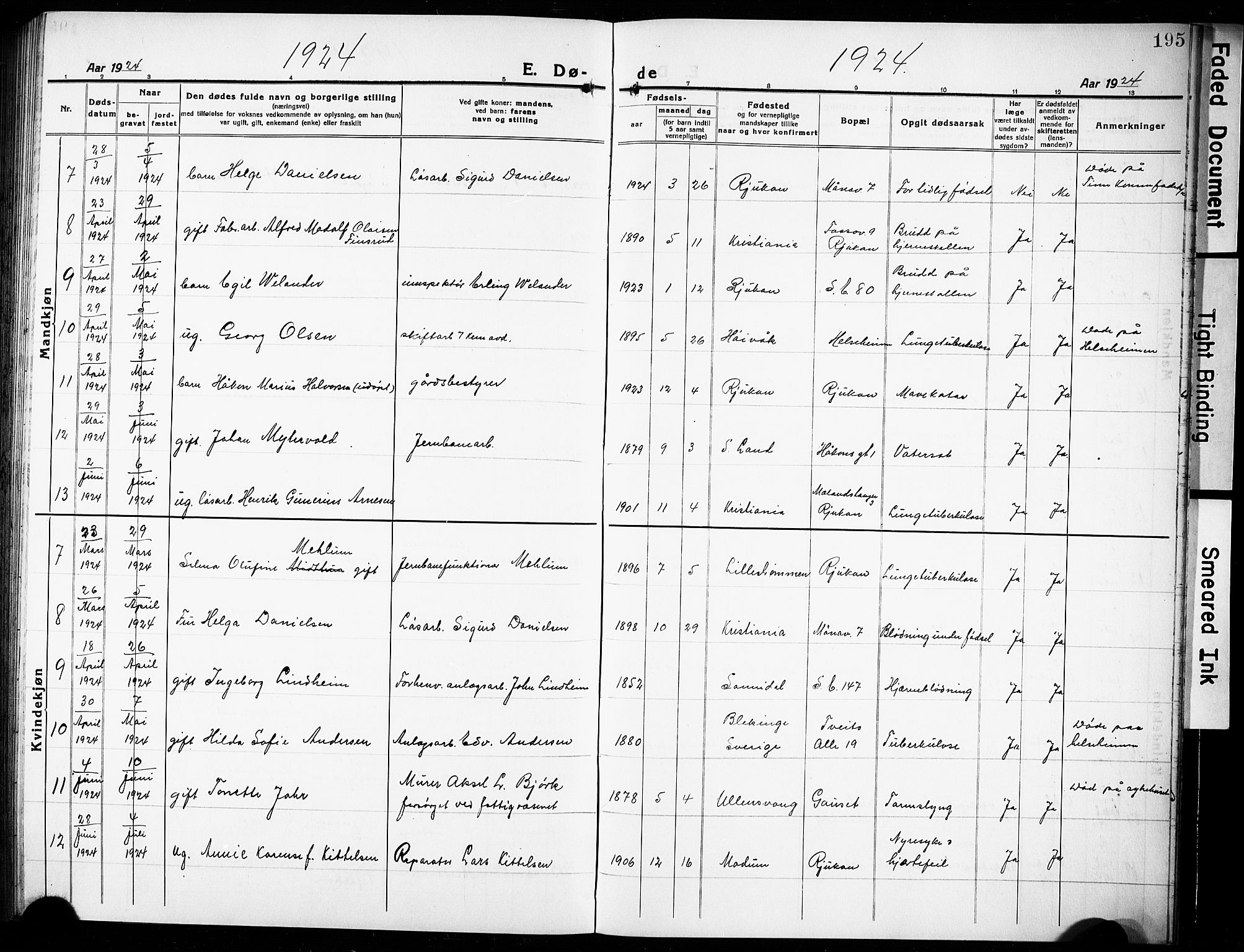 Rjukan kirkebøker, SAKO/A-294/G/Ga/L0003: Parish register (copy) no. 3, 1920-1928, p. 195