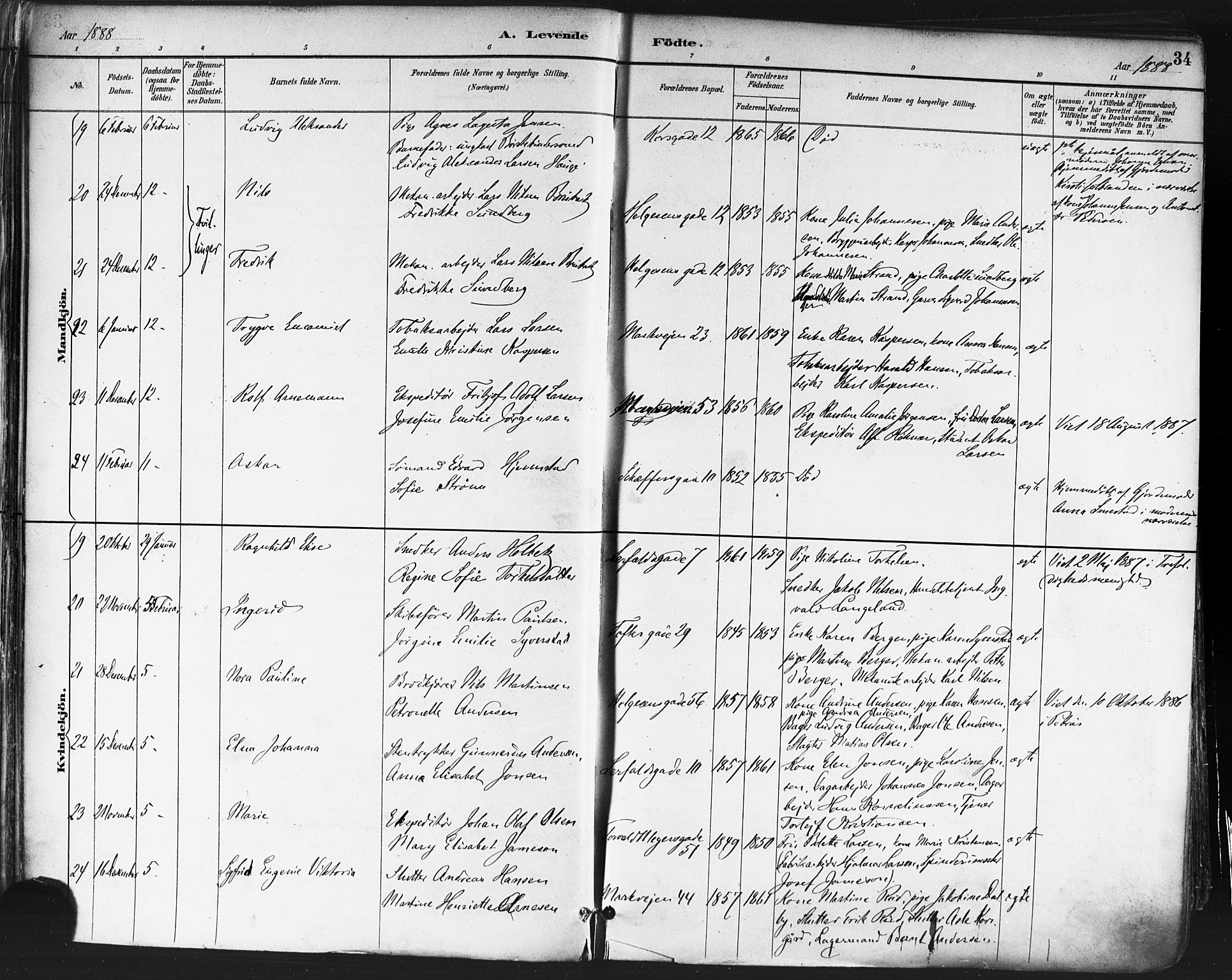 Paulus prestekontor Kirkebøker, AV/SAO-A-10871/F/Fa/L0013: Parish register (official) no. 13, 1887-1894, p. 34