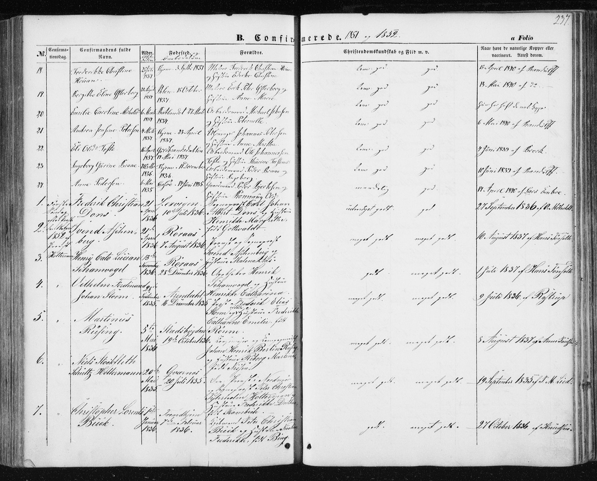 Ministerialprotokoller, klokkerbøker og fødselsregistre - Sør-Trøndelag, AV/SAT-A-1456/602/L0112: Parish register (official) no. 602A10, 1848-1859, p. 237