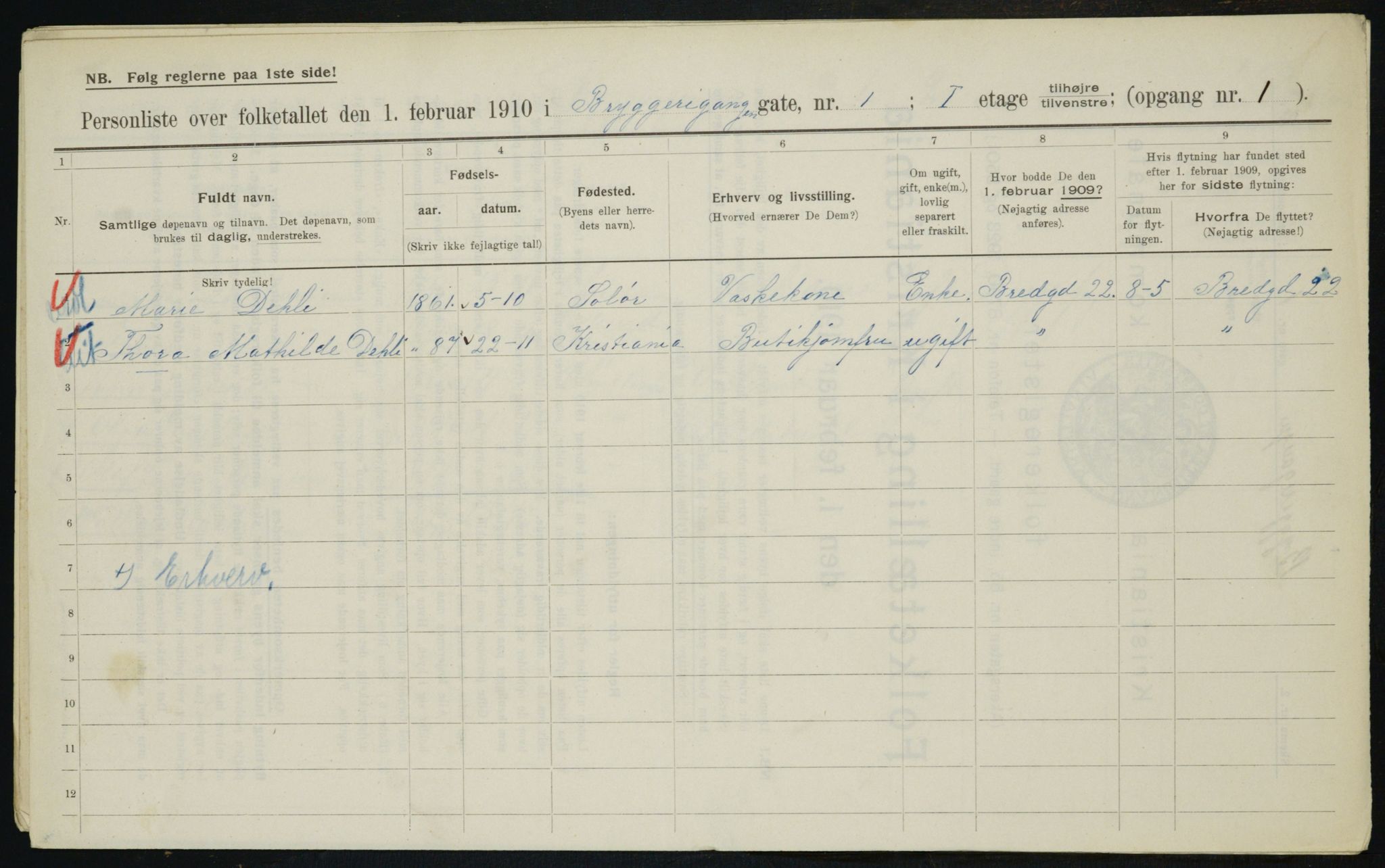 OBA, Municipal Census 1910 for Kristiania, 1910, p. 9615