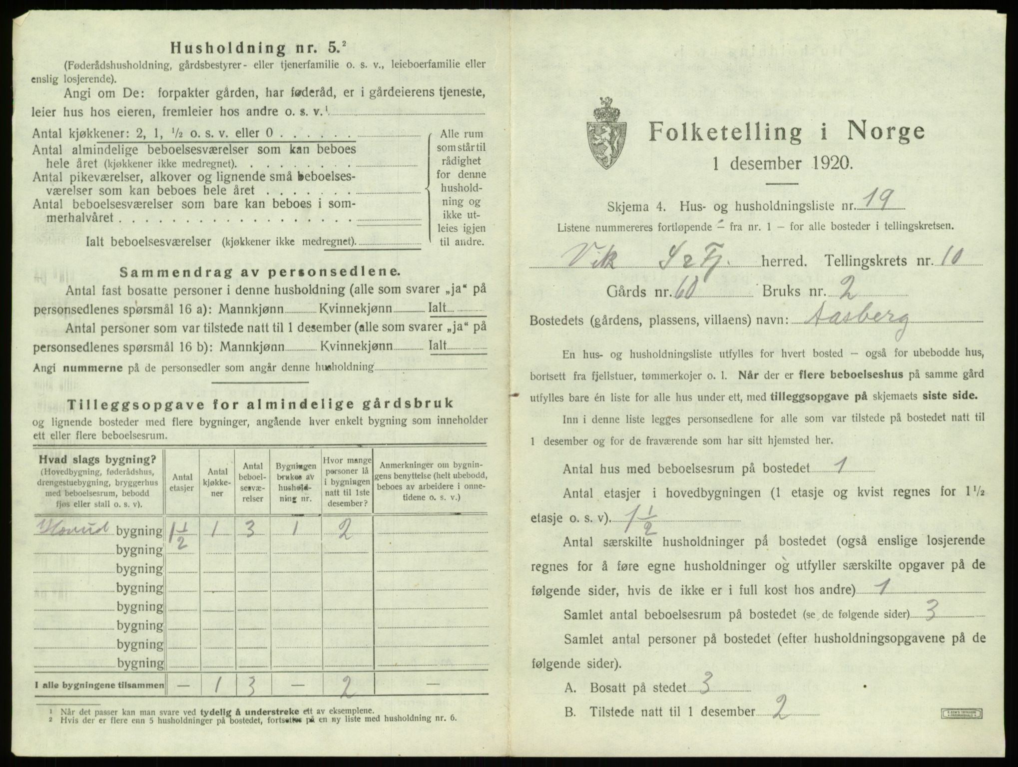 SAB, 1920 census for Vik, 1920, p. 1027