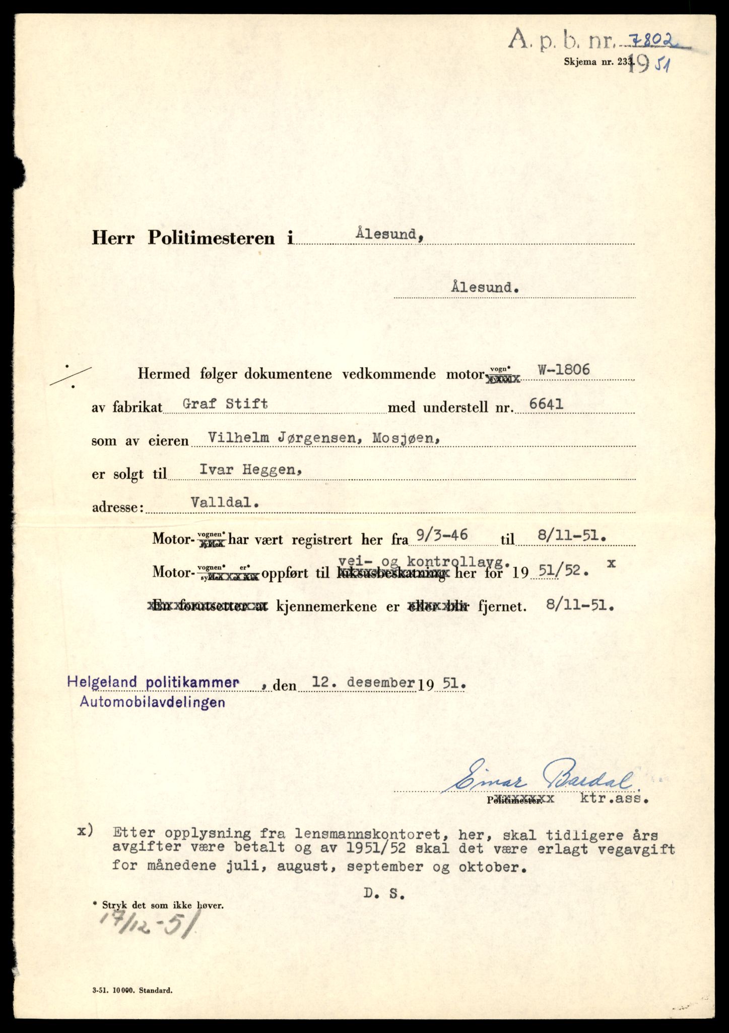 Møre og Romsdal vegkontor - Ålesund trafikkstasjon, AV/SAT-A-4099/F/Fe/L0033: Registreringskort for kjøretøy T 12151 - T 12474, 1927-1998, p. 3121