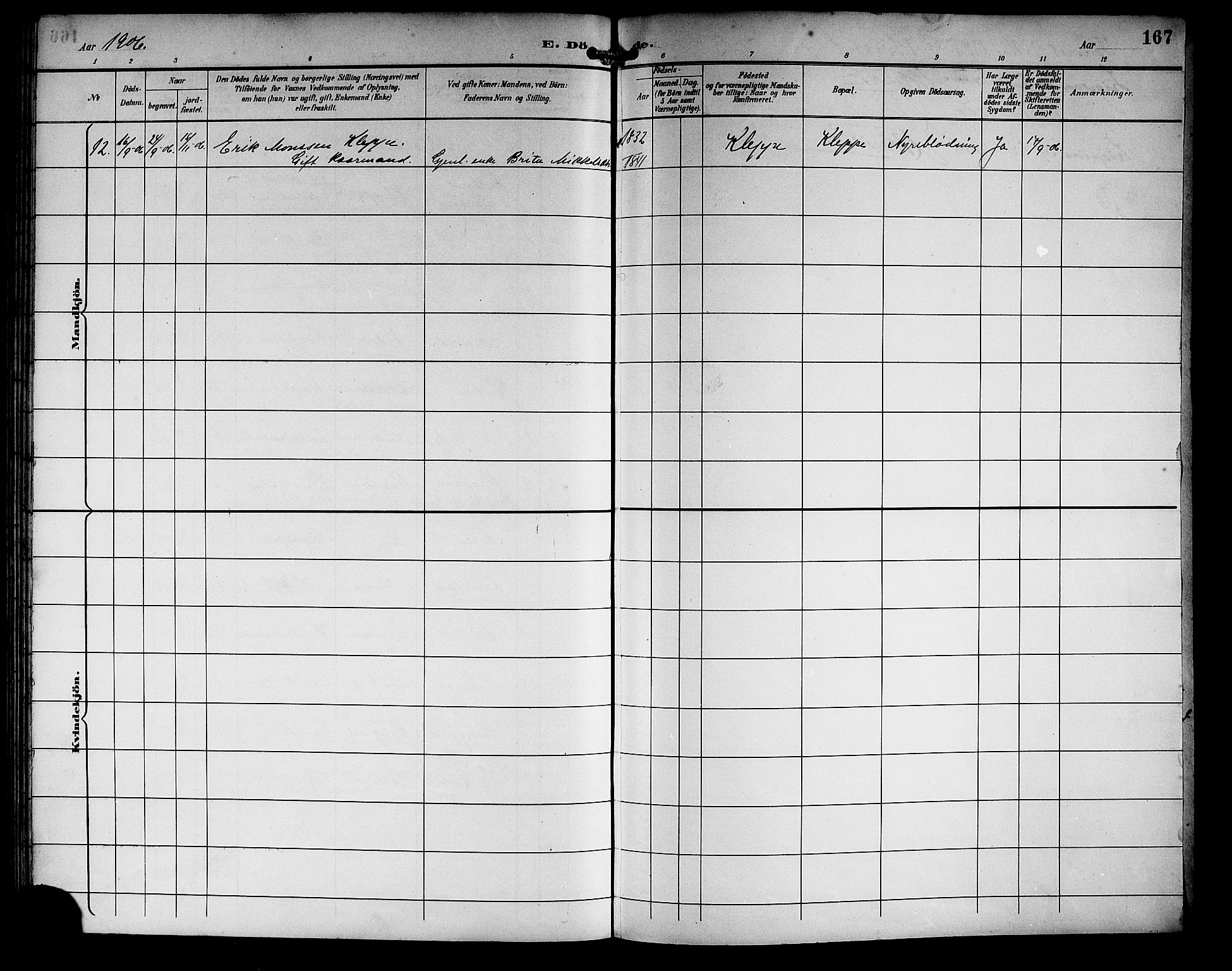 Haus sokneprestembete, AV/SAB-A-75601/H/Hab: Parish register (copy) no. C 3, 1893-1906, p. 167