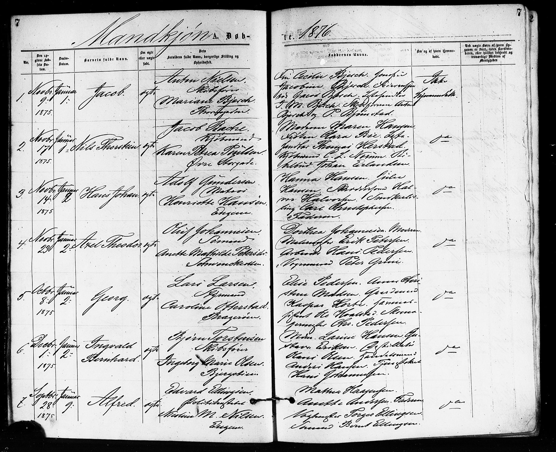 Bragernes kirkebøker, SAKO/A-6/F/Fb/L0005: Parish register (official) no. II 5, 1875-1877, p. 7