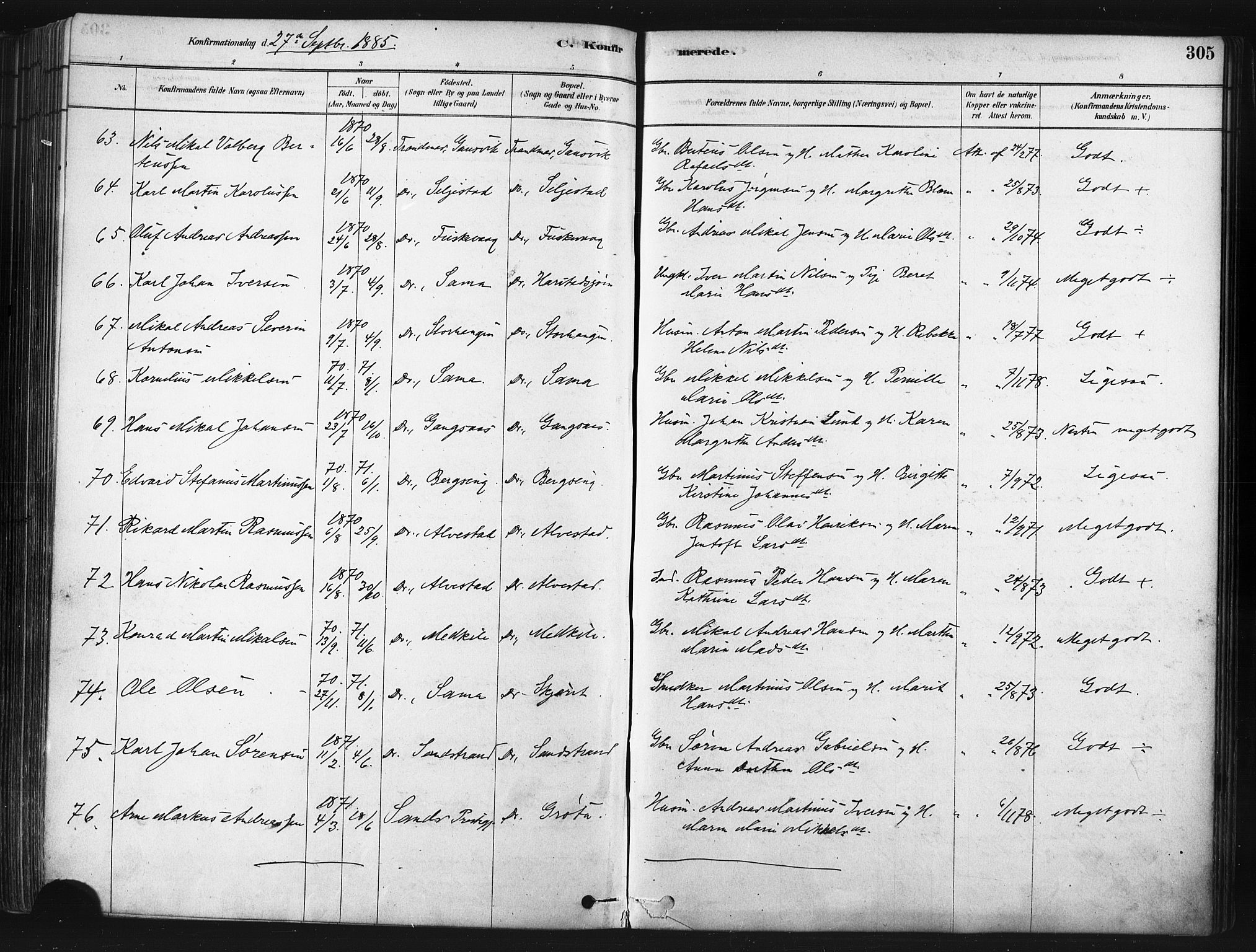 Trondenes sokneprestkontor, SATØ/S-1319/H/Ha/L0014kirke: Parish register (official) no. 14, 1878-1889, p. 305